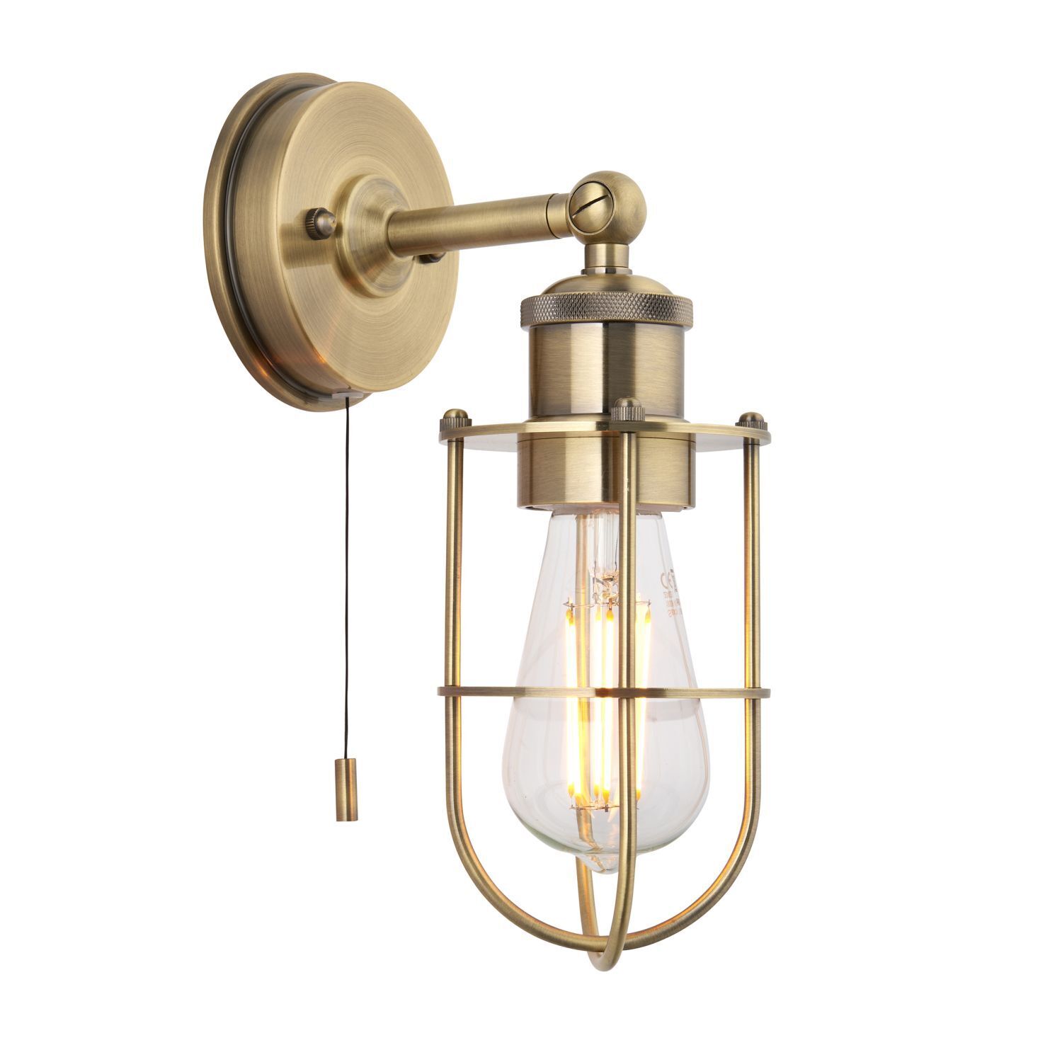 Wandleuchte IP44 mit Schalter in Messing antik Vintage