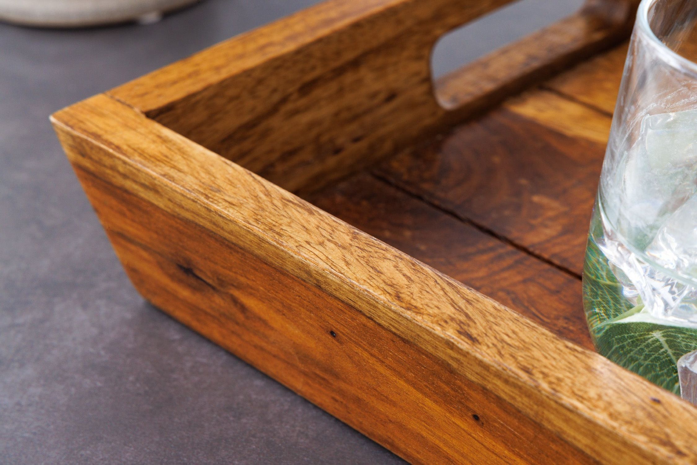 Tablett Holz Sheesham 29 x 44 cm mit Griffen Unikat Hartholz, Holz, Gebeiztes Holz, Tablett