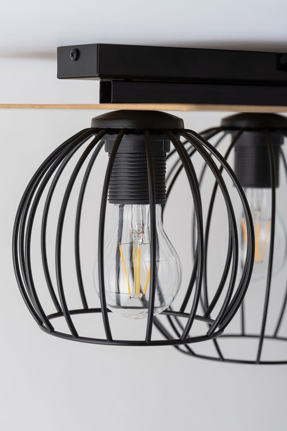 Deckenlampe Metall Holz E27 Schwarz Natur Retro innen