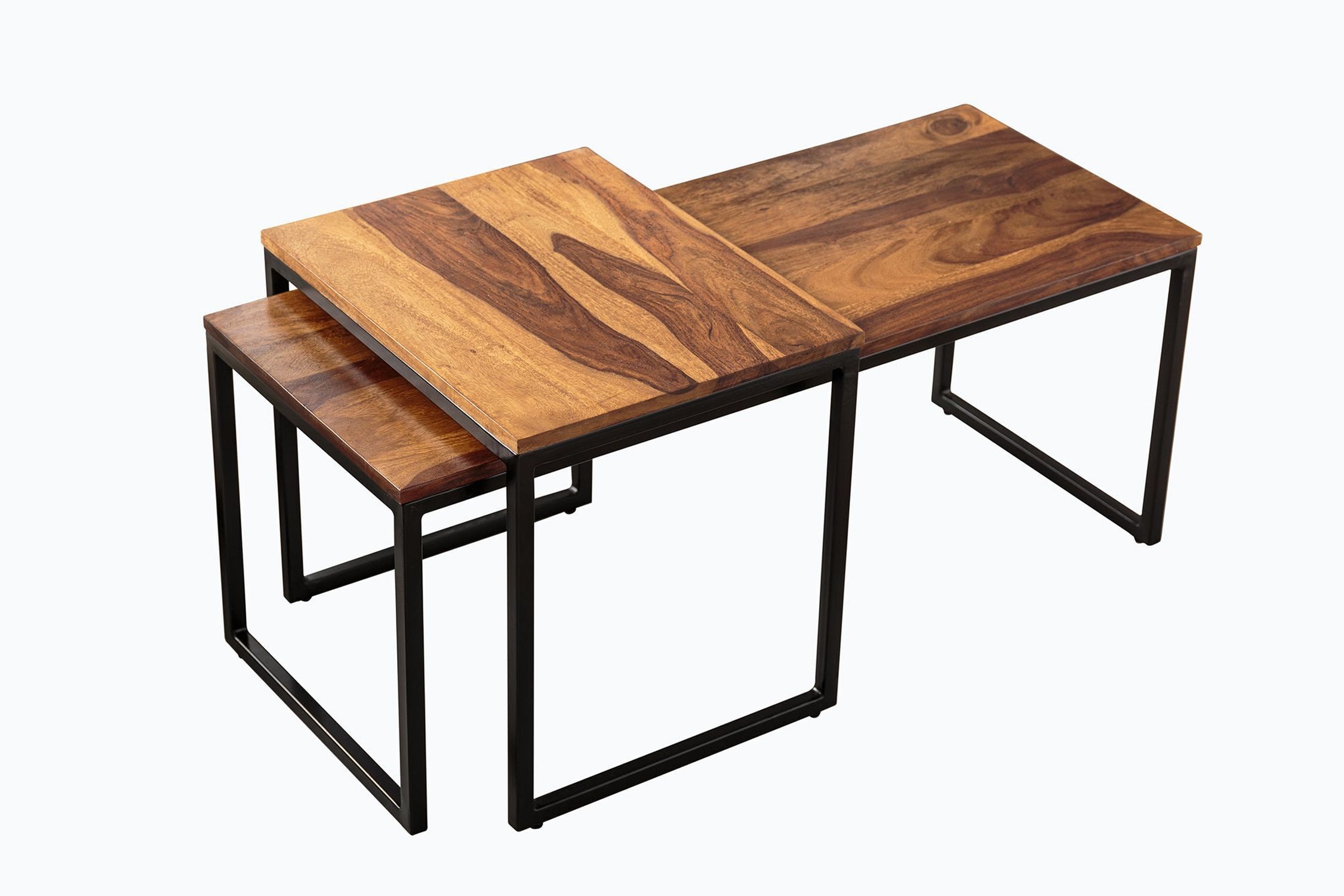 Couchtisch Sheesham Holz Metall 2er Set