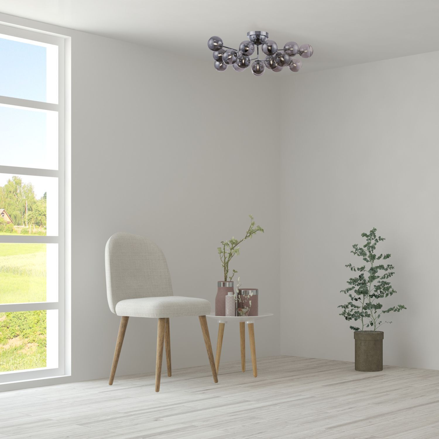 Deckenlampe Metall Glas G9 75 cm breit Chrom Rauchgrau