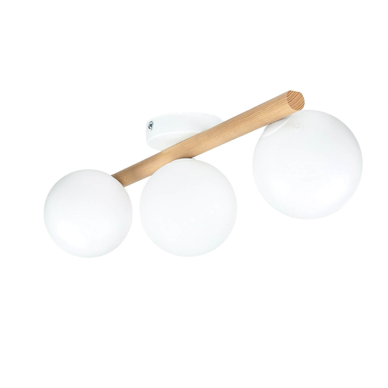 Blendarme Deckenleuchte in Kiefer G9 L:47 cm länglich pendant light, ceiling light, wooden rod, white globes, three spheres
