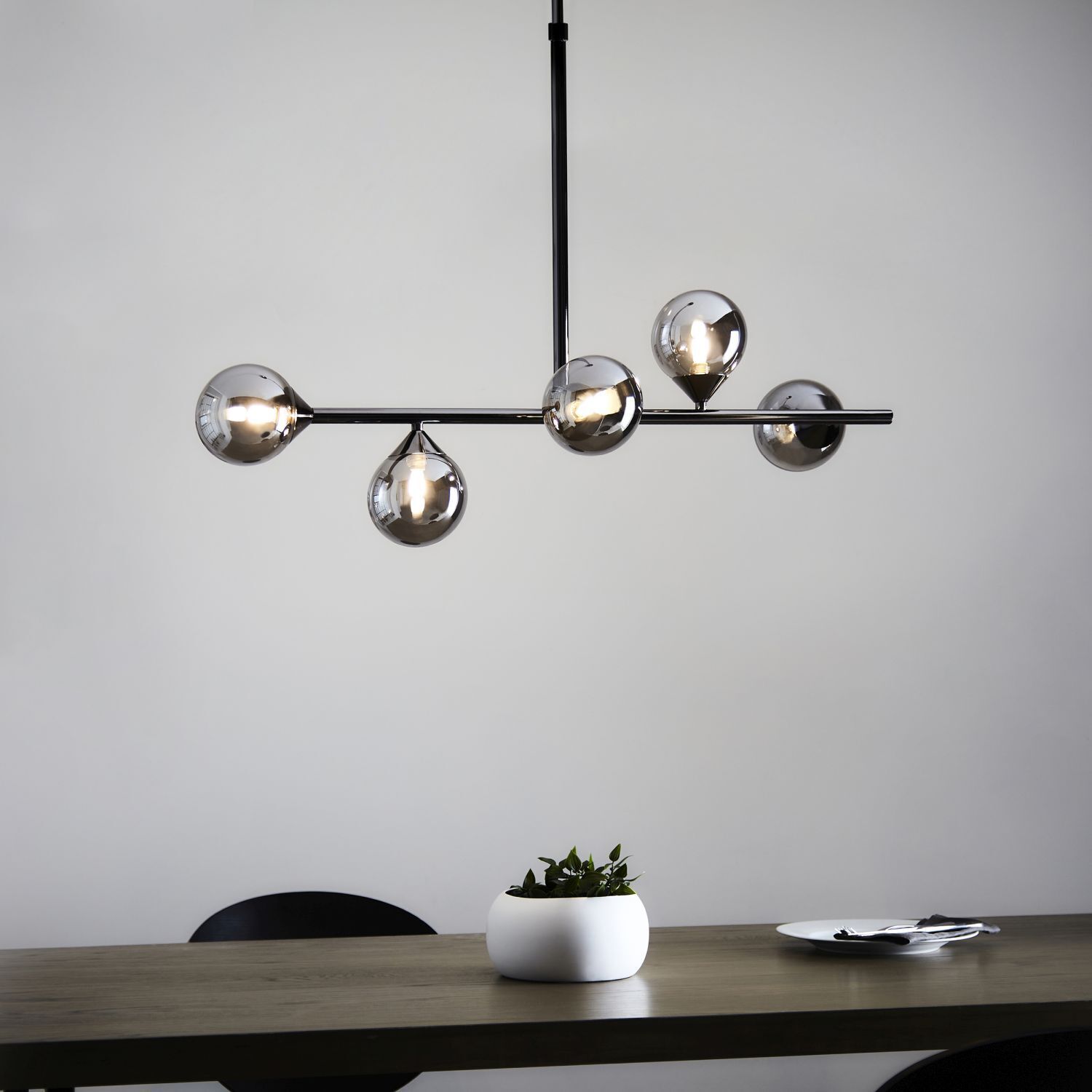Deckenlampe Rauchglas Metall 90 cm lang H: max. 117 cm G9