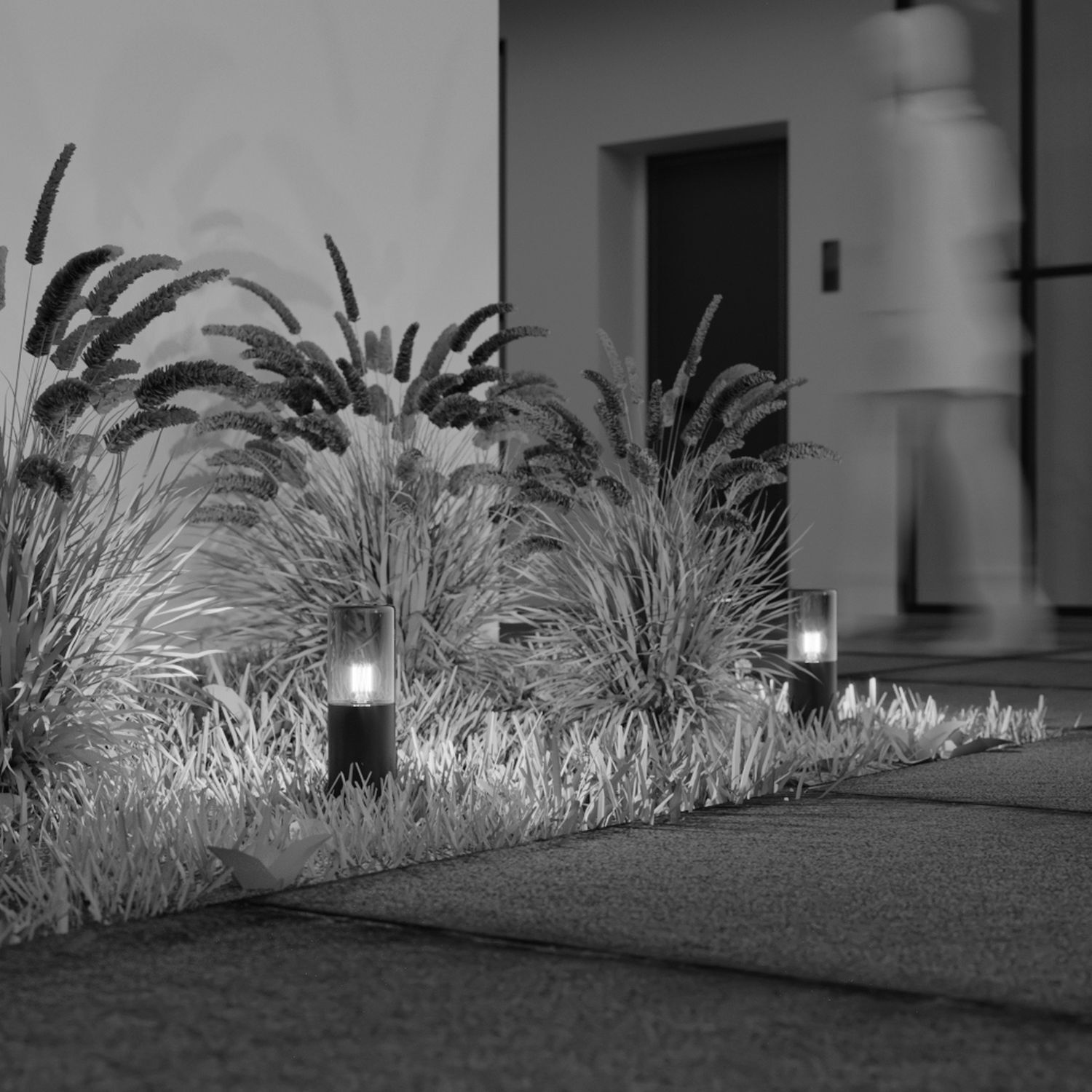 Stehleuchte außen Glas Aluminium E27 IP54 25 cm rund Pflanze, Schilf