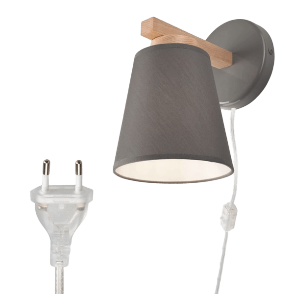 Wandlampe, Schwarz, Holzgriff, Lampenschirm, Kabeleinlass