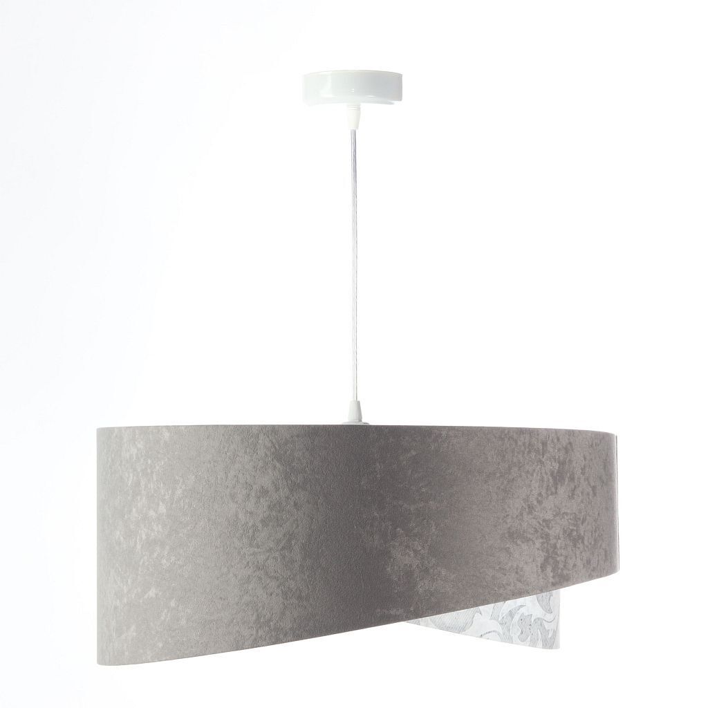 Pendelleuchte Grau Weiß Ø 50 cm Stoffschirm Velours Optik
