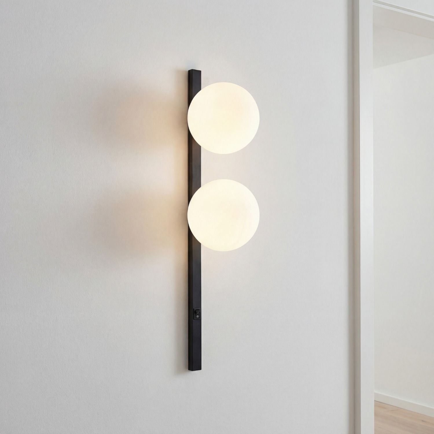 Wandlampe Glas Weiß Schwarz Schalter E14 60 cm 2-flmg