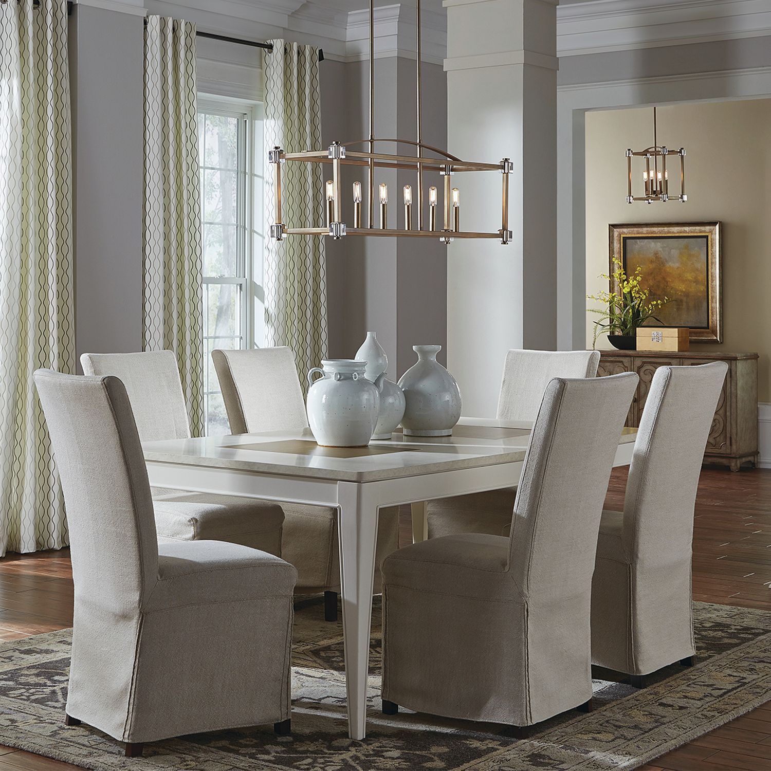 Hängelampe Esstisch in Messing Höhe verstellbar DOMIDI Speisesaal, Esstisch, Mobiliar, Tabelle, Tischplatte