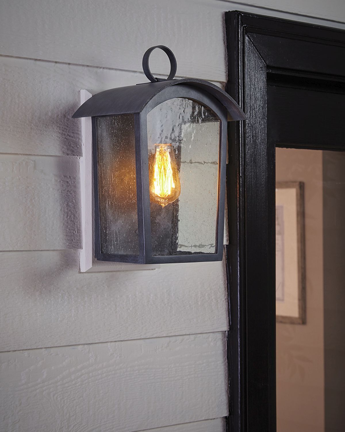 Außenlampe Schwarz antik Regenglas E27 IP44 Rustikal