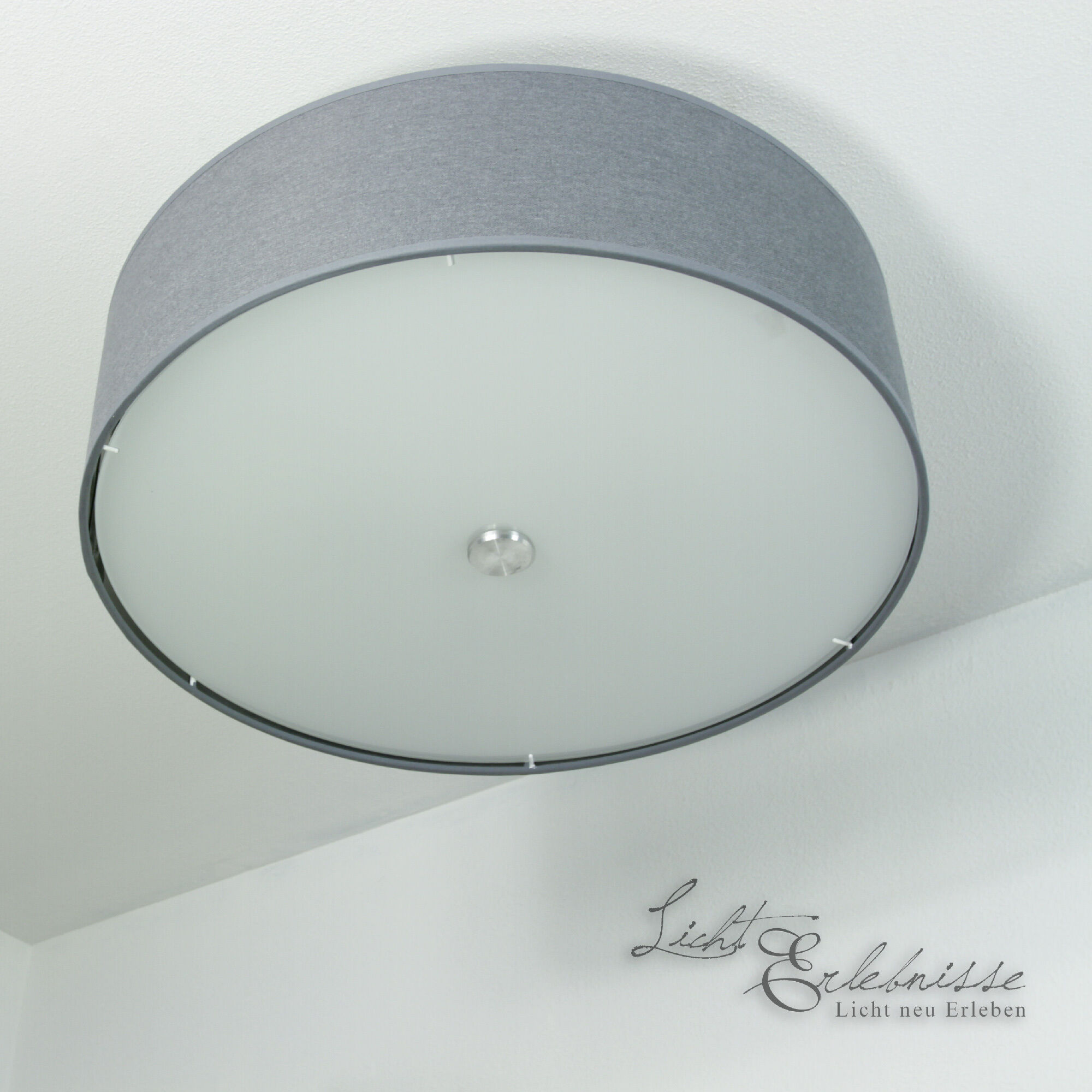 Graue Deckenlampe Viviane mit Stoffschirm