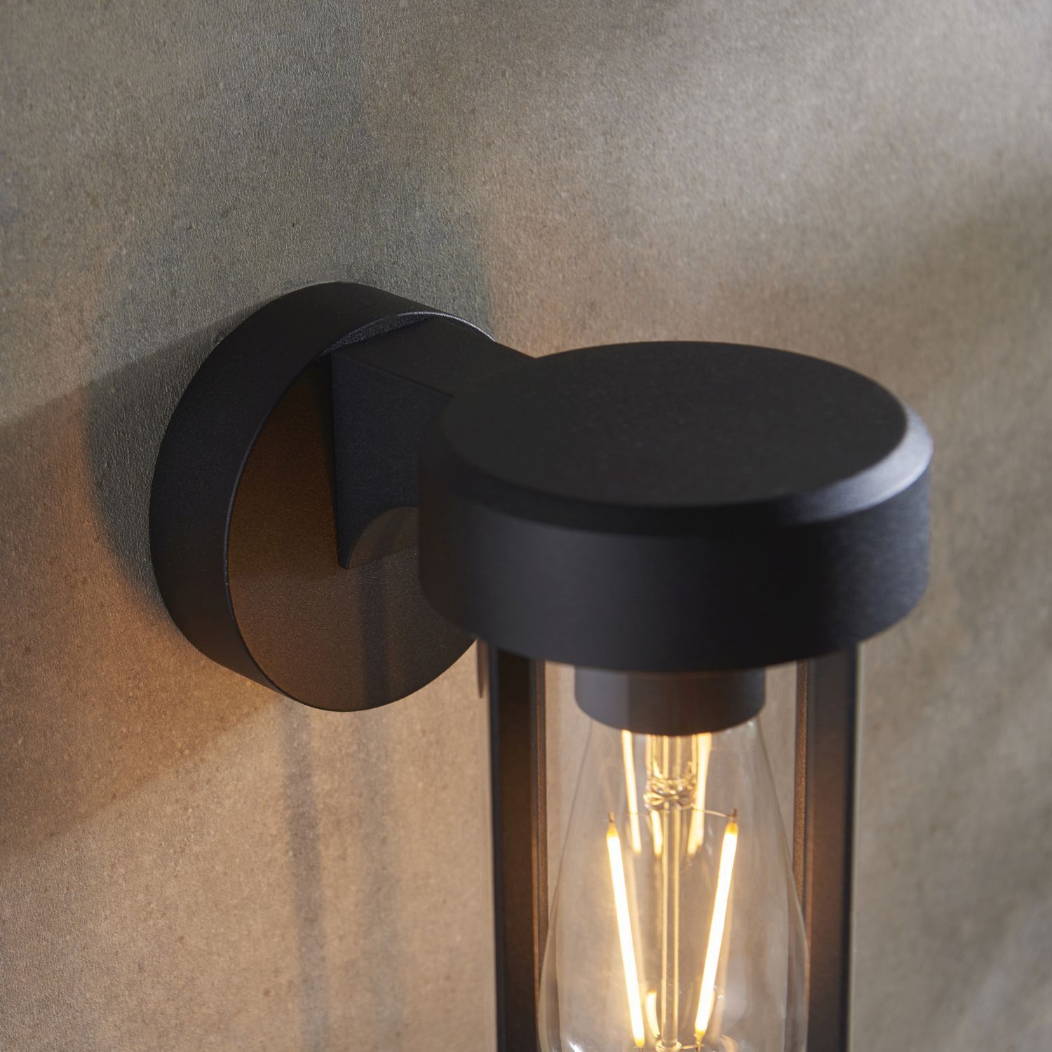 Außenwandleuchte Schwarz Alu Glas IP44 H: 20,8 cm klein E27