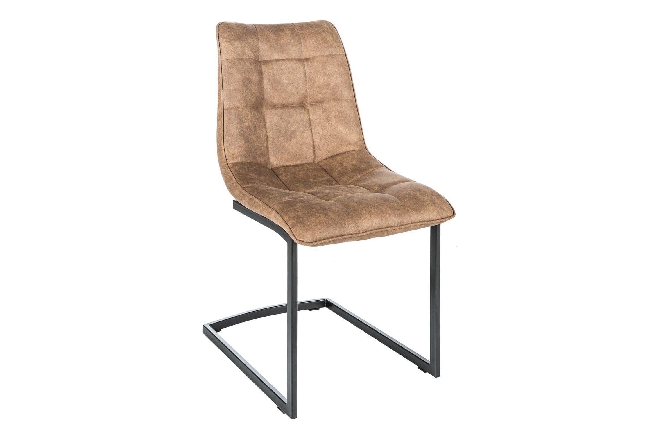 Freischwinger Stuhl Beige Schwarz aus Stoff Metall