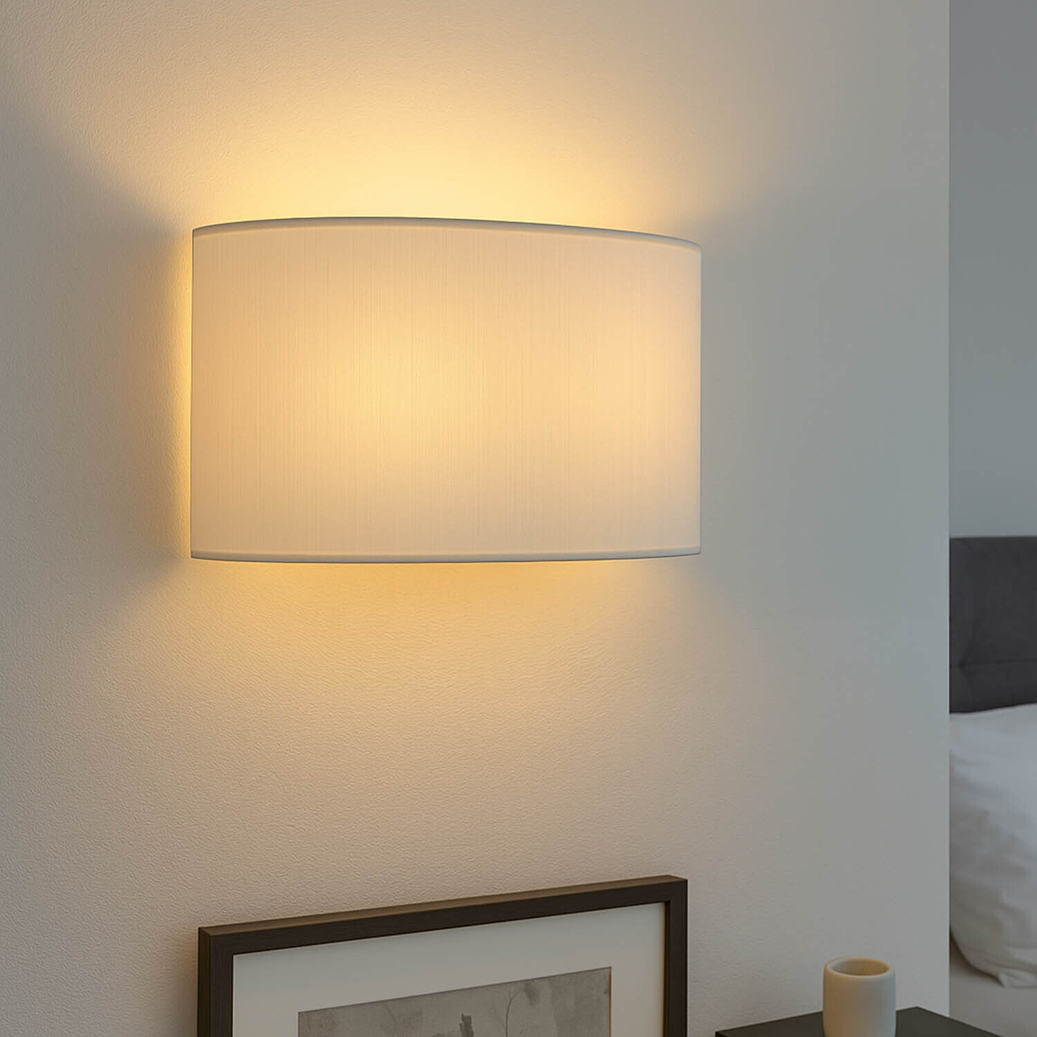 Wandleuchte Stoff Up Down in Creme Messing GRASTA Lampe