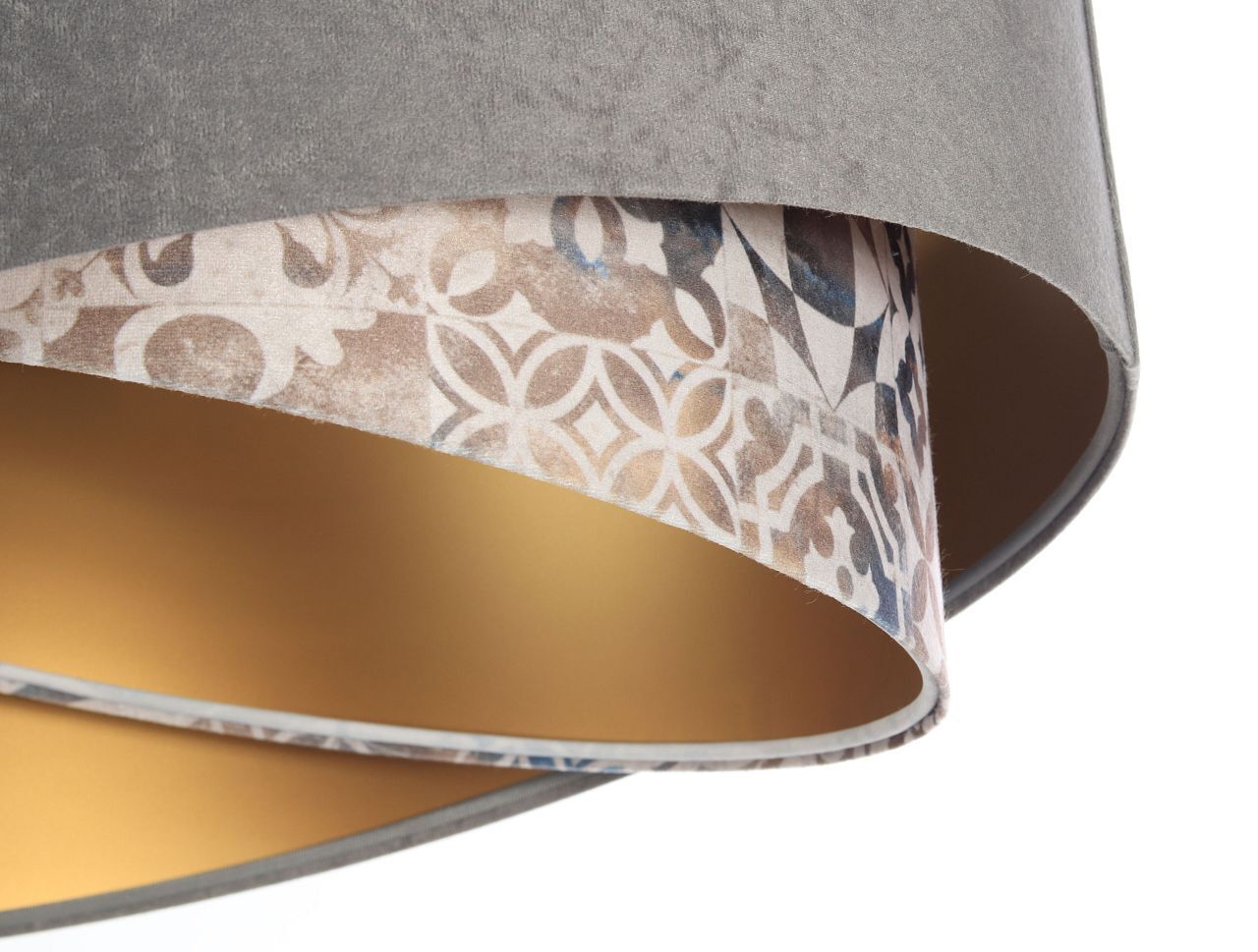 Hängelampe Stoff Ø 50 cm Velours Optik Grau Beige Gold E27 Lampe, Lampenschirm