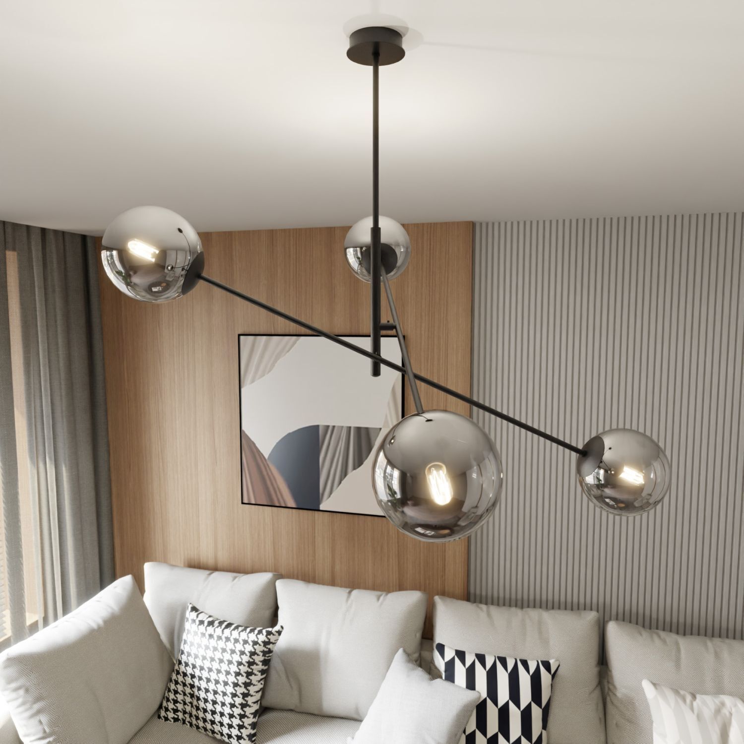 Deckenlampe schwenkbar L: 102 cm E14 4-flammig Kugelschirm