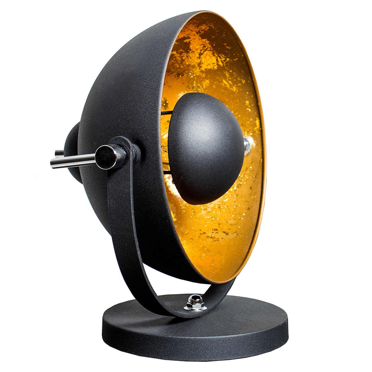 Arnusa Tischlampe Schwarz-gold, Rund 25x38 Cm – Elegante Nachttischleuchte Mit E27-Fassung, Ohne Leuchtmittel