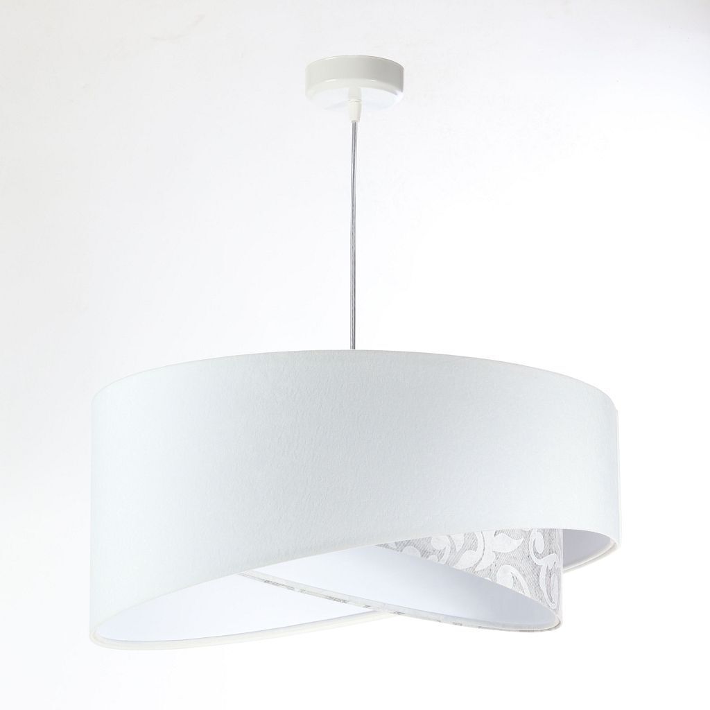 Pendelleuchte rund D: 50 cm E27 Weiß Grau Stoffschirm