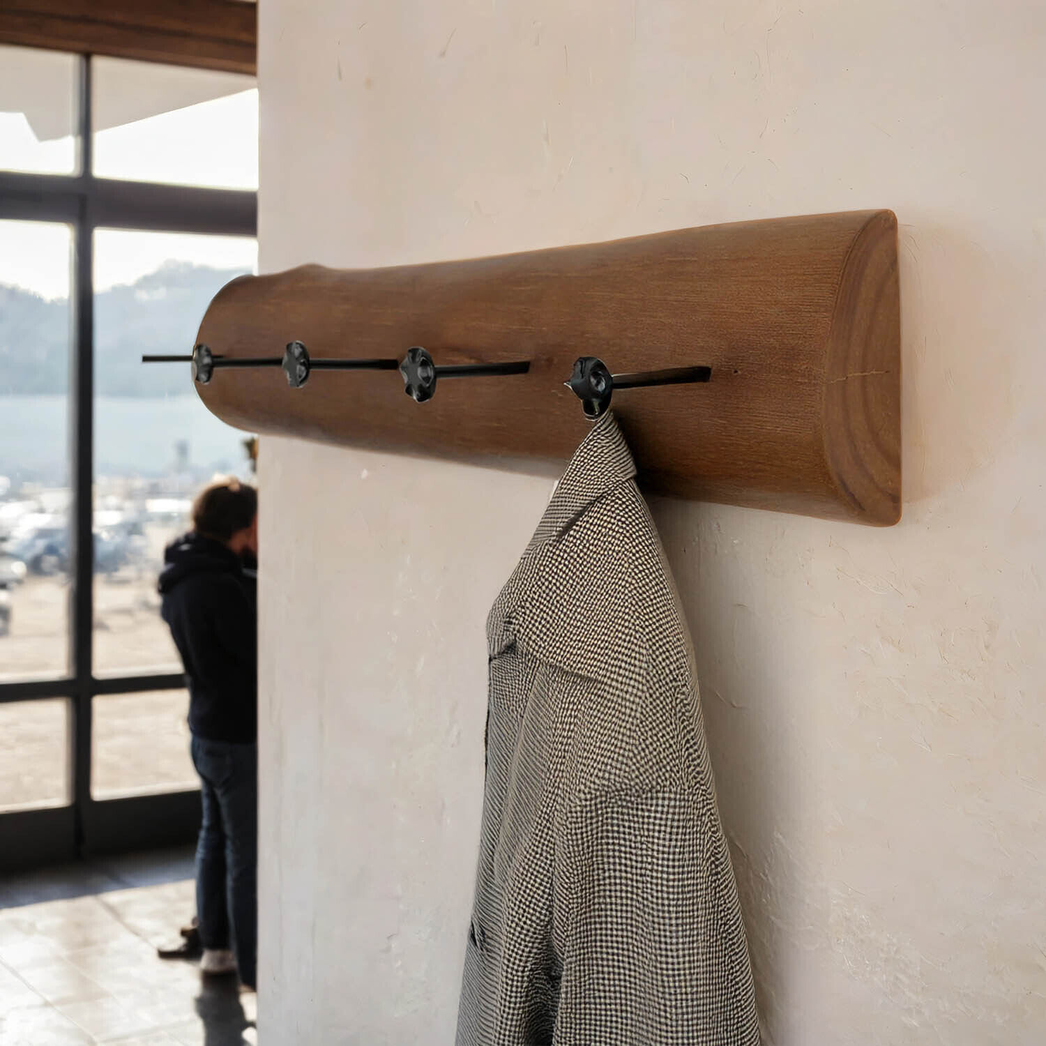 Wandgarderobe Holz Metall Handarbeit 100 cm in Braun Schwarz Kleiderständer, Maschine, Schraube, Holz