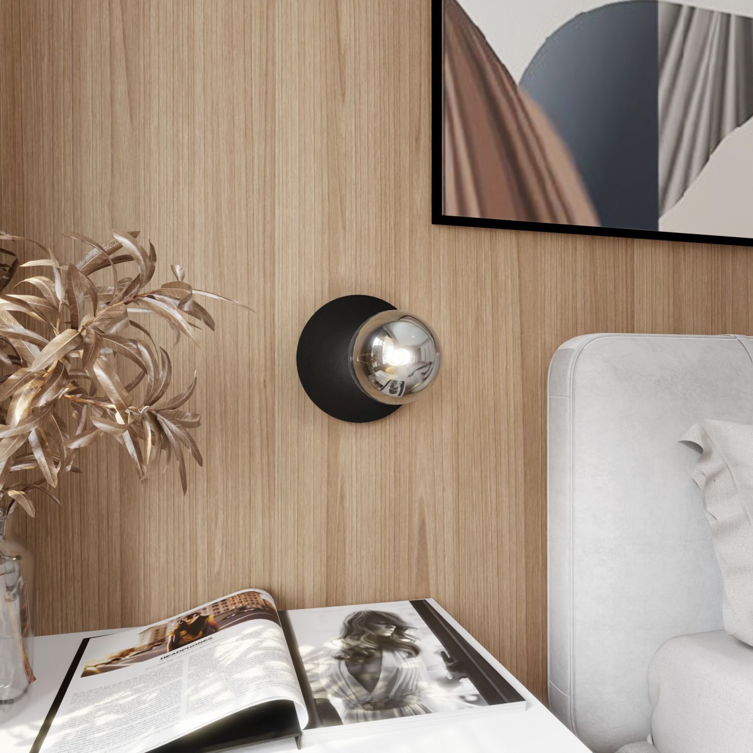 Wandlampe Rauchglas Metall Ø 20 cm rund E14 Kugel Schirm