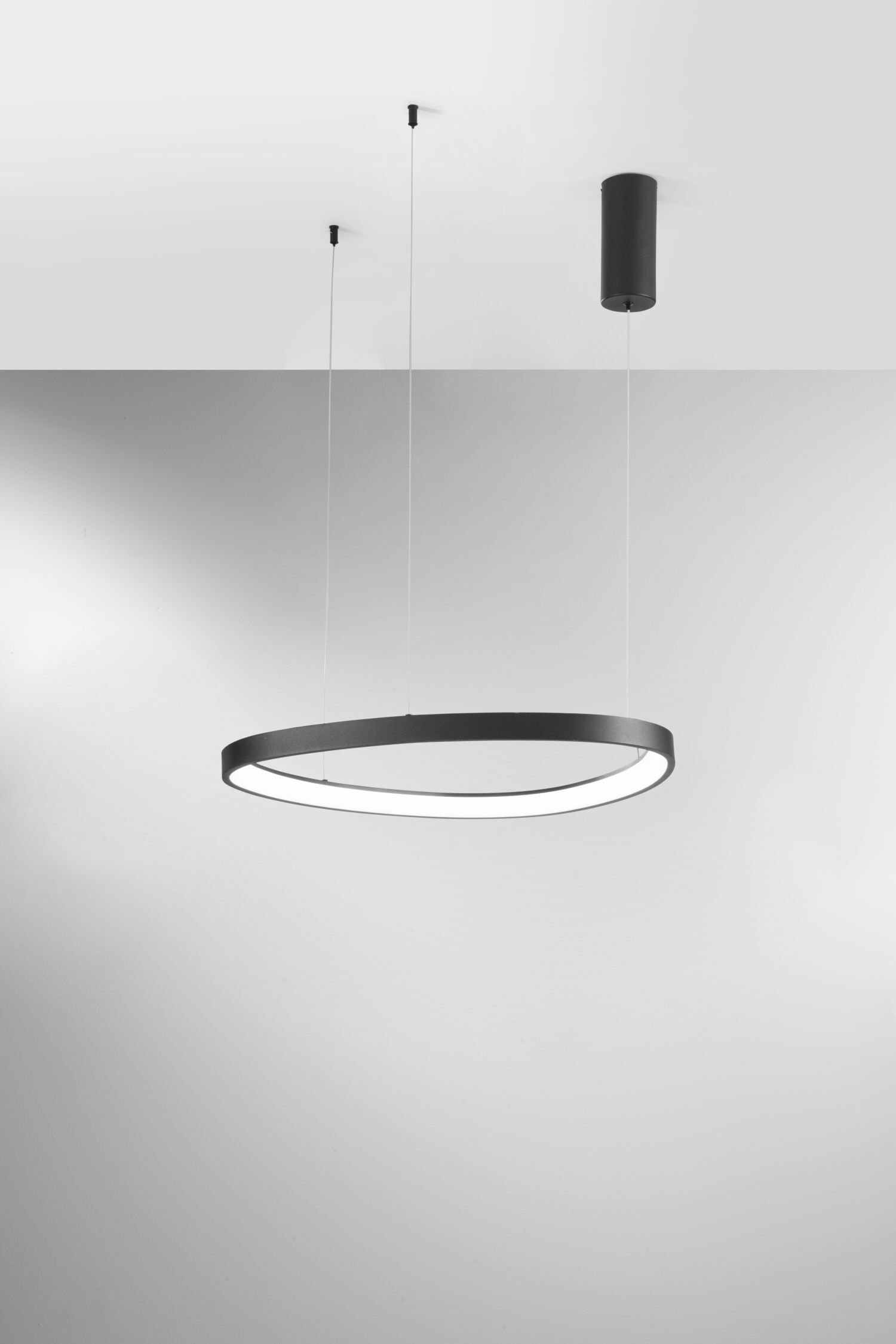 LED Pendelleuchte Alu Schwarz L:65 cm 3000/4000/6500 K Hängelampe, Ringform-Lampe, LED-Lampe, Wand- und Deckenleuchte, Moderne Leuchte
