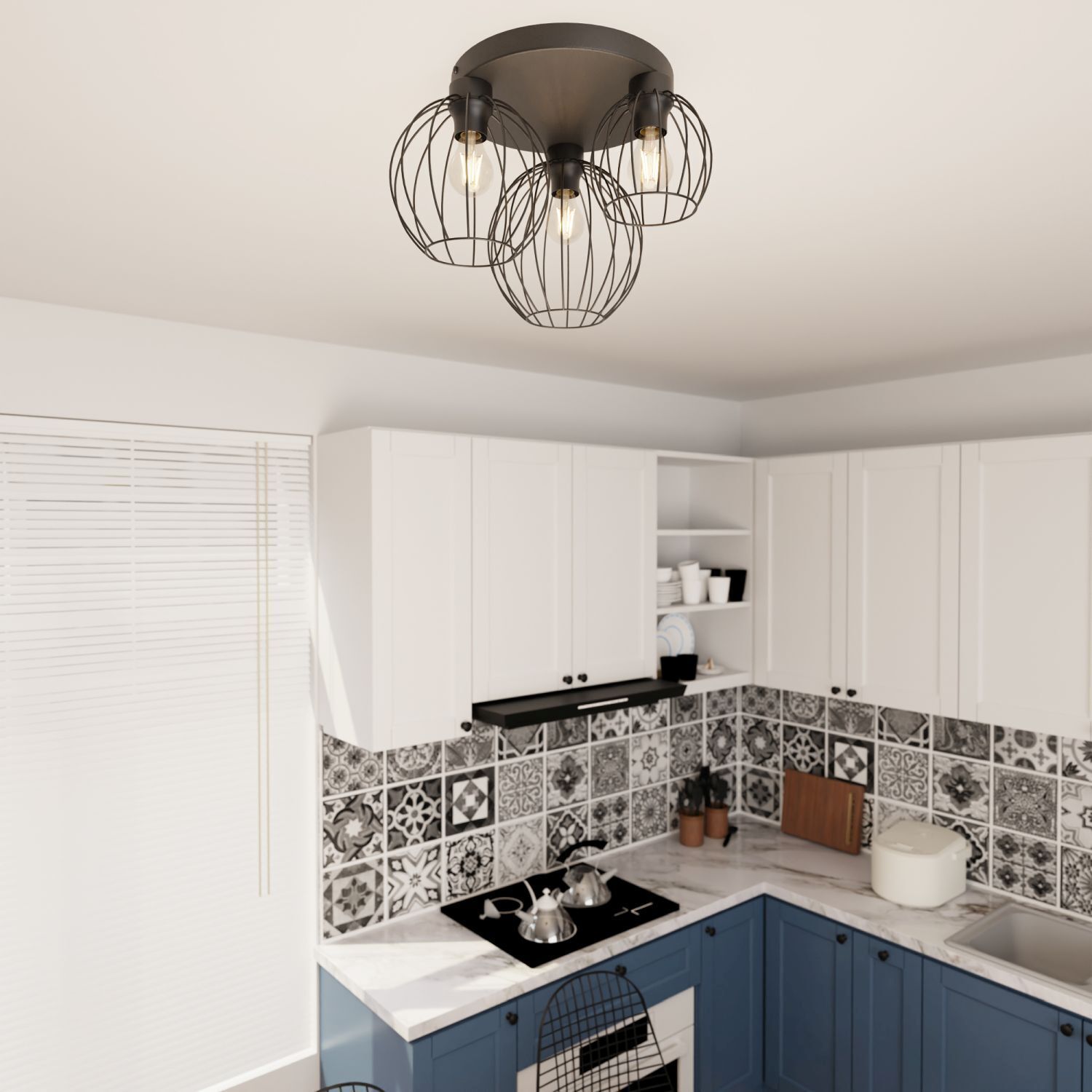 Deckenlampe Retro Schwarz Draht E27 3-flammig L:41 cm Drinnen, Innenarchitektur, Küche, Kronleuchter, Leuchte