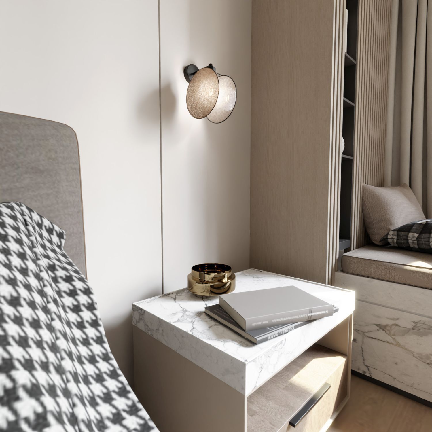 Wandlampe Stoff Metall Ø 20 cm rund Schwarz Beige E27 THAIS Lampe, Kissen, Dekoration für Zuhause, Innenarchitektur, Kopfkissen