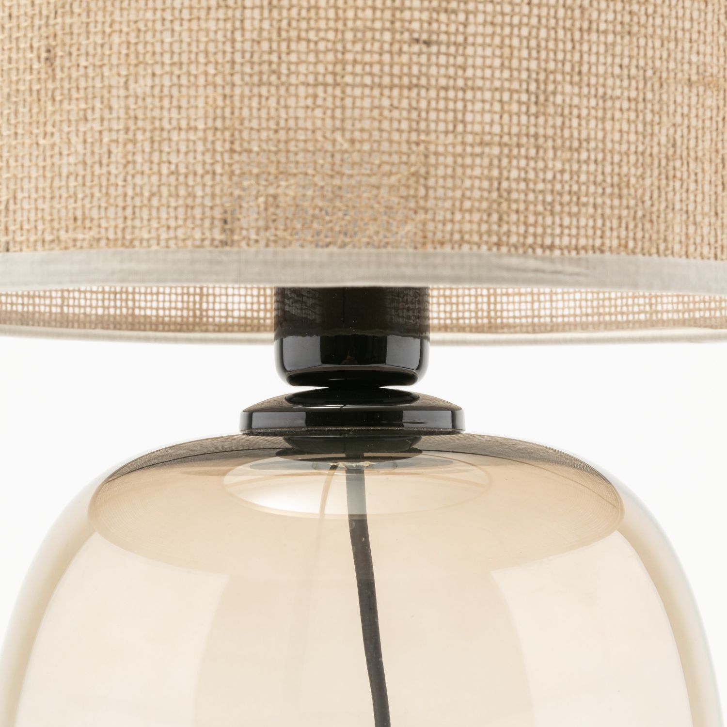 Tischleuchte Rauchglas Stoff Braun H: 48 cm Ø 30 cm E27