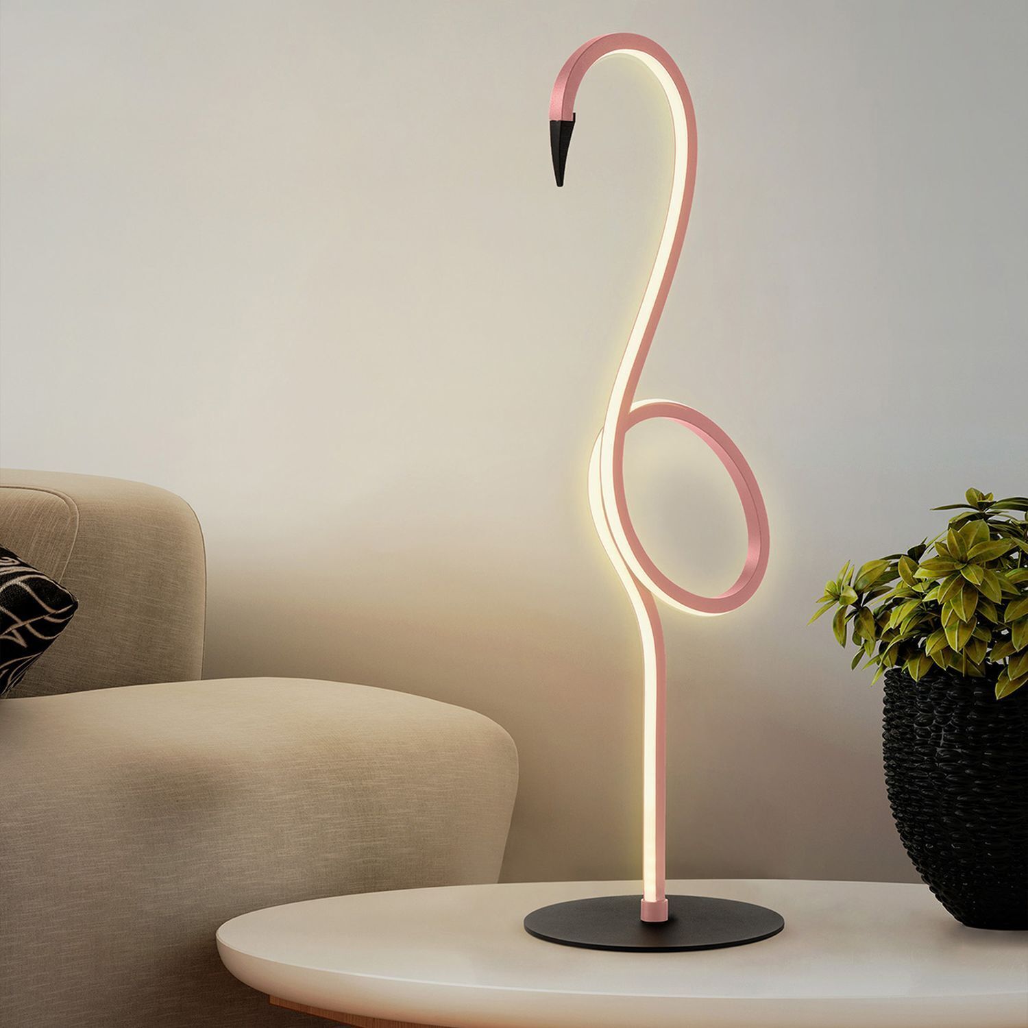 LED Tischleuchte Flamingo 3000 K Metall 50 cm hoch Pink Lampe, Pflanze