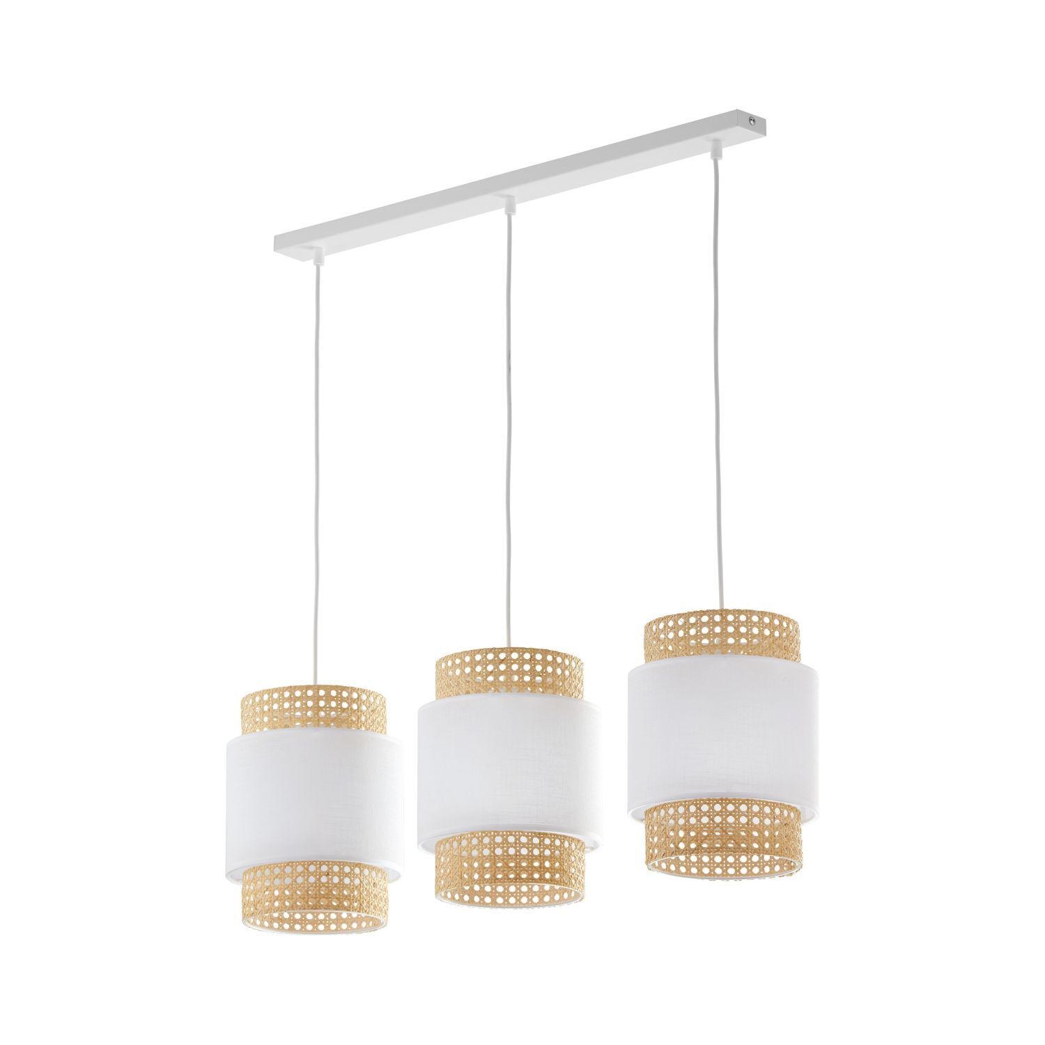 Hängelampe Weiß Natur Stoff Rattan E27 Boho Esstisch Leuchter, Lampe