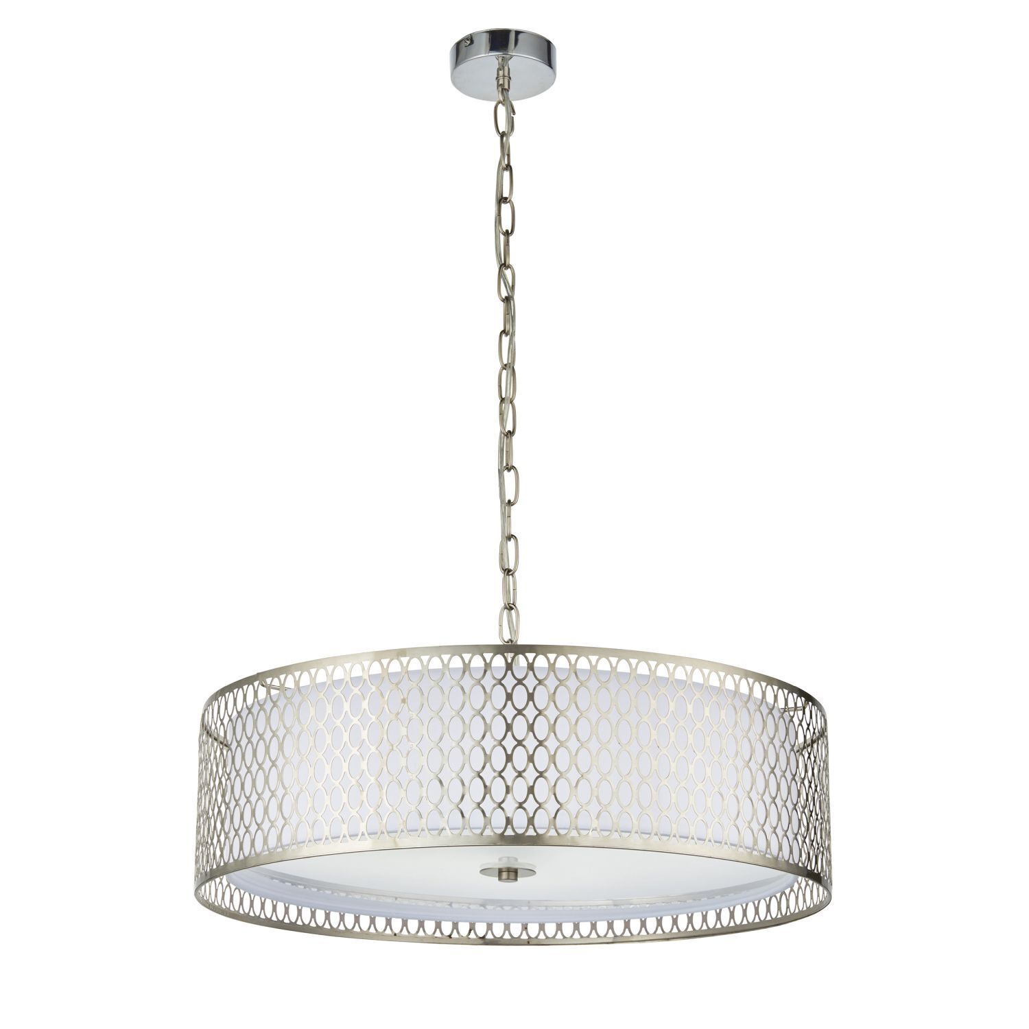 Hängeleuchte rund Ø 56 cm Metall Glas Stoff in Nickel Weiß 3x E27