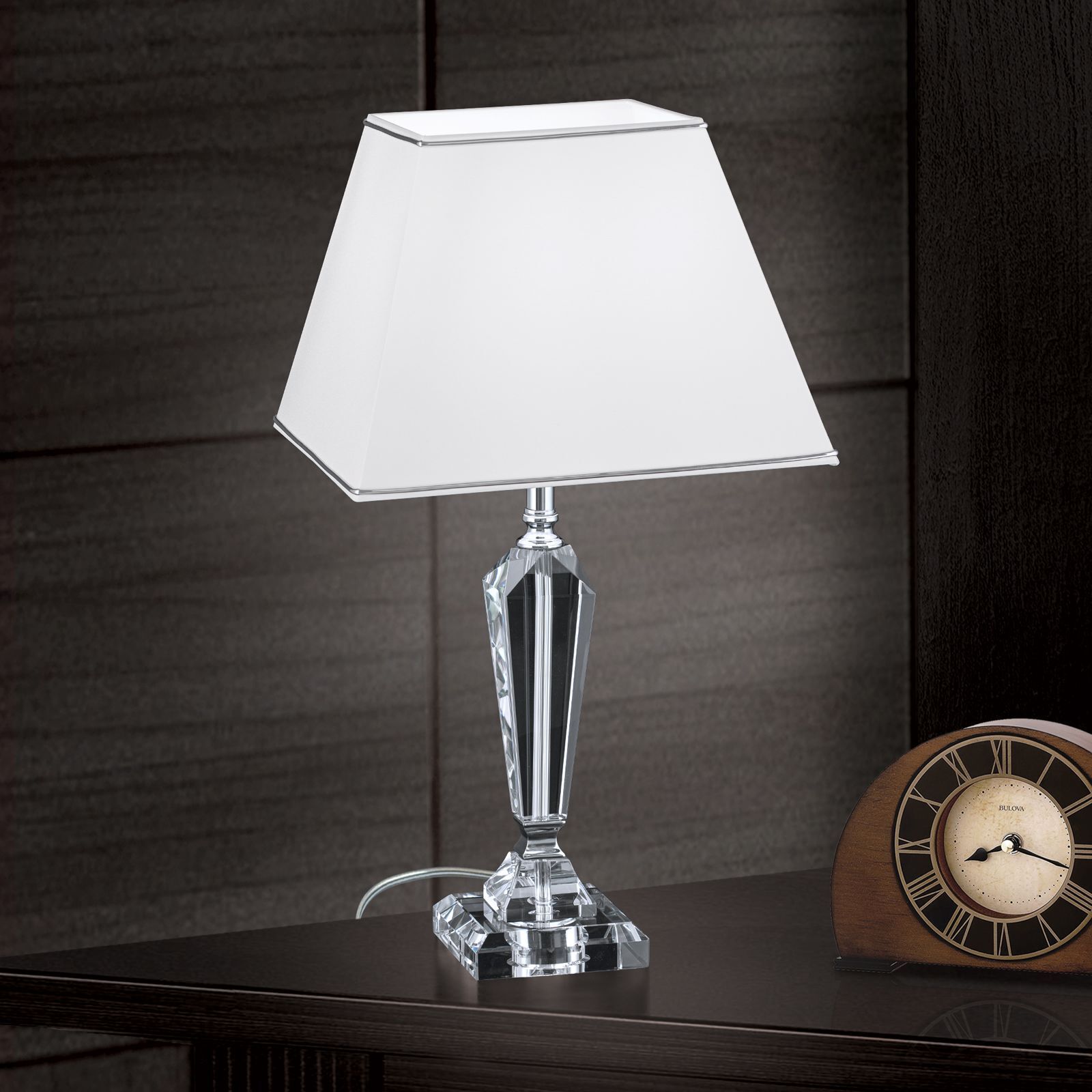 Tischleuchte Metall Stoff E27 57 cm hoch eckig Kristall Tischlampe, Kristall-Glas, Lampenschirm, Nachttischlampe, Schreibtischdeko