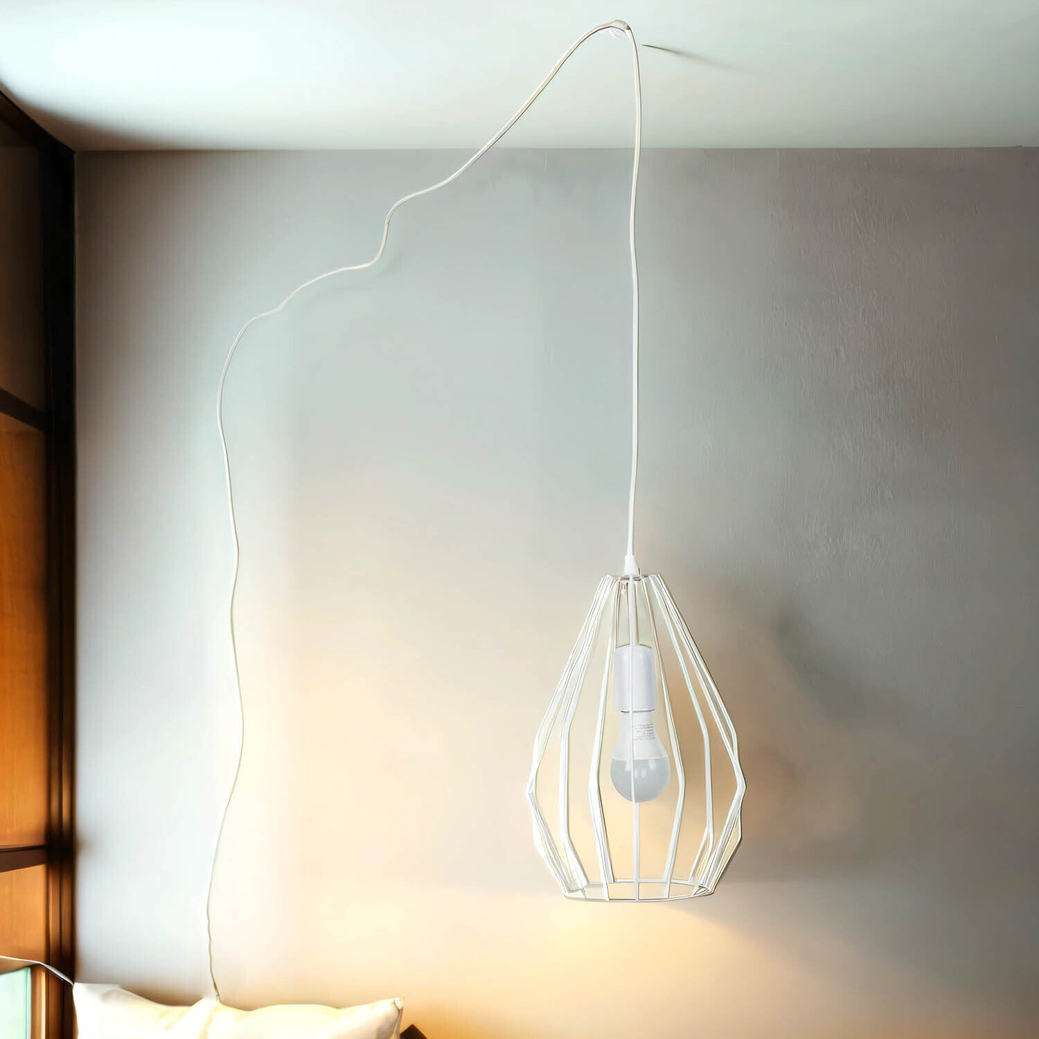 Hängelampe mit Stecker Weiß Käfig Schirm 5,5 m lang Lampe