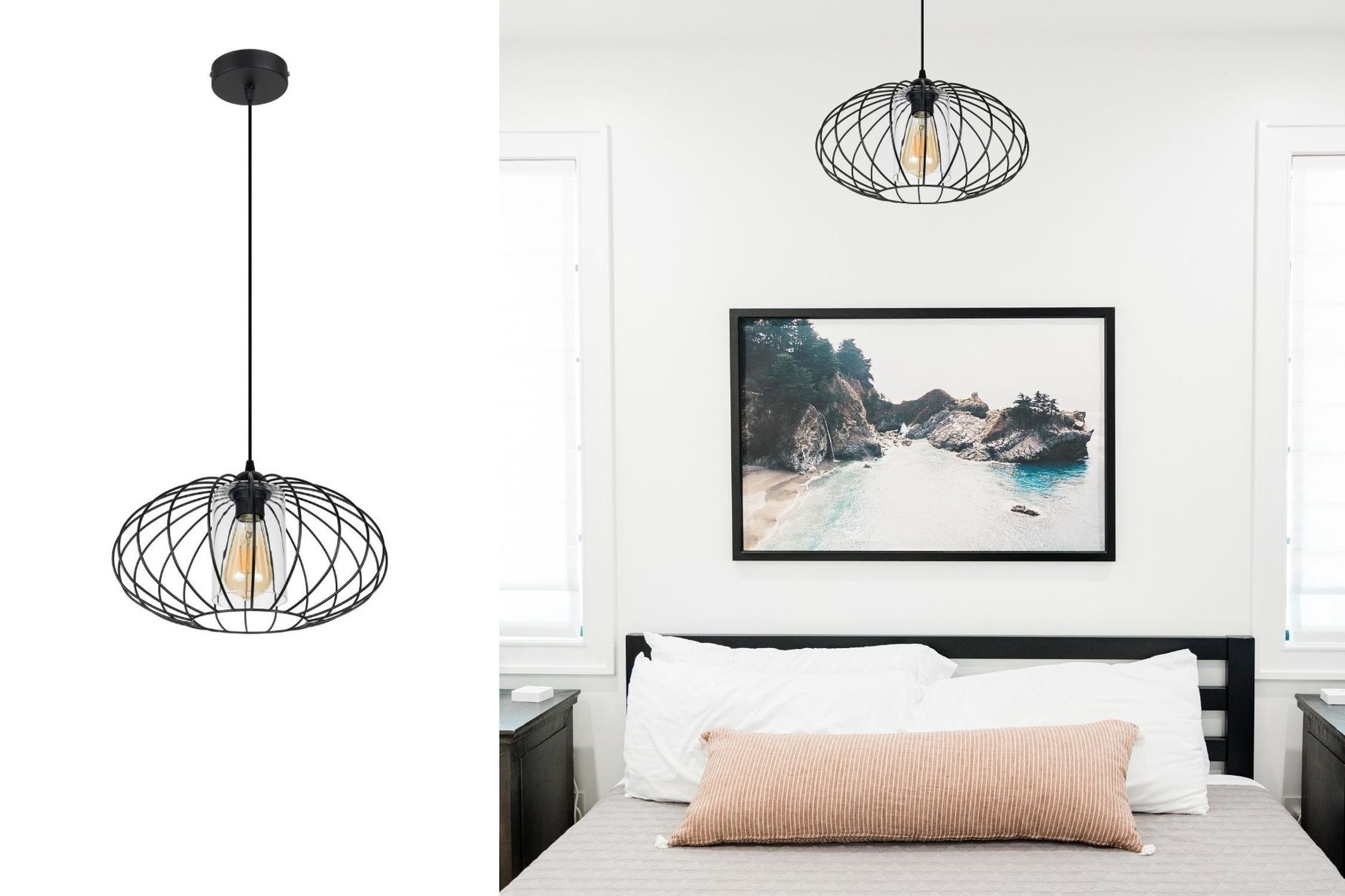 Runde Pendelleuchte Schwarz Metall Ø34 cm E27 Retro hängeleuchte, pendelleuchte, metallgitter, schwarz, kugelgehäuse