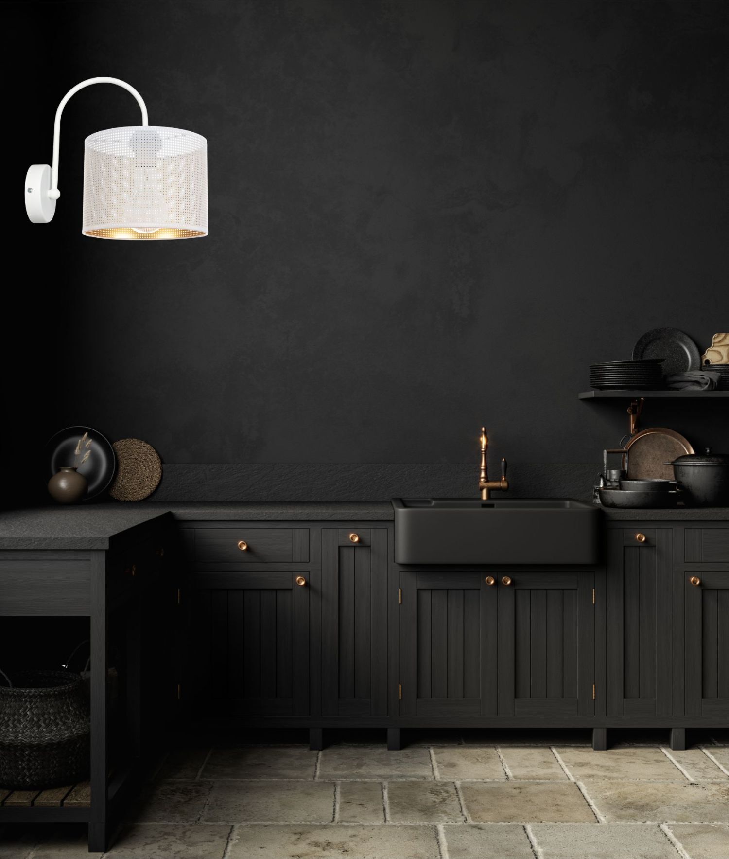 Metall Wandleuchte in Weiß Gold E27 B:20 cm stilvoll Innenarchitektur, Anrichte, Fußboden, Spüle, Lampe