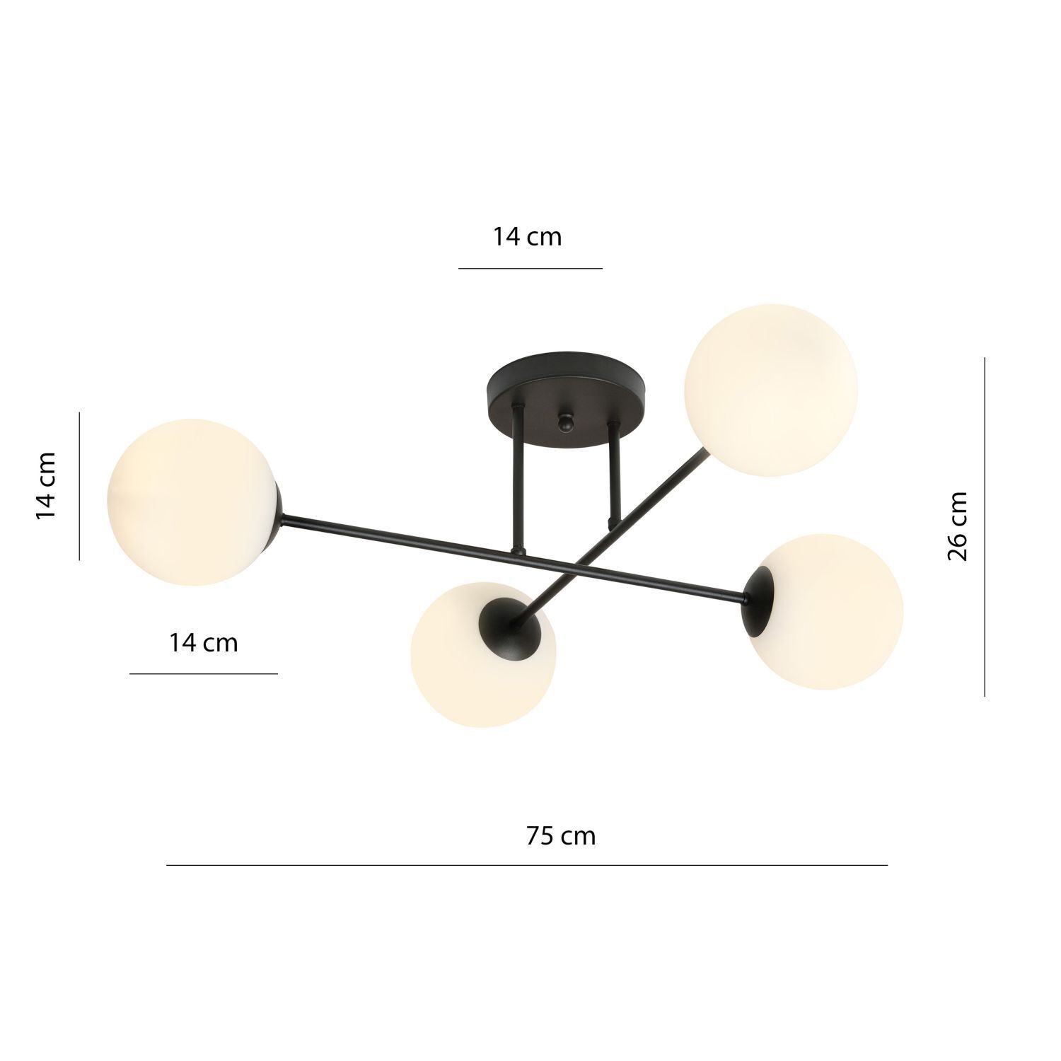 Deckenlampe Schwarz Weiß 4-flammig Kugel Schirme