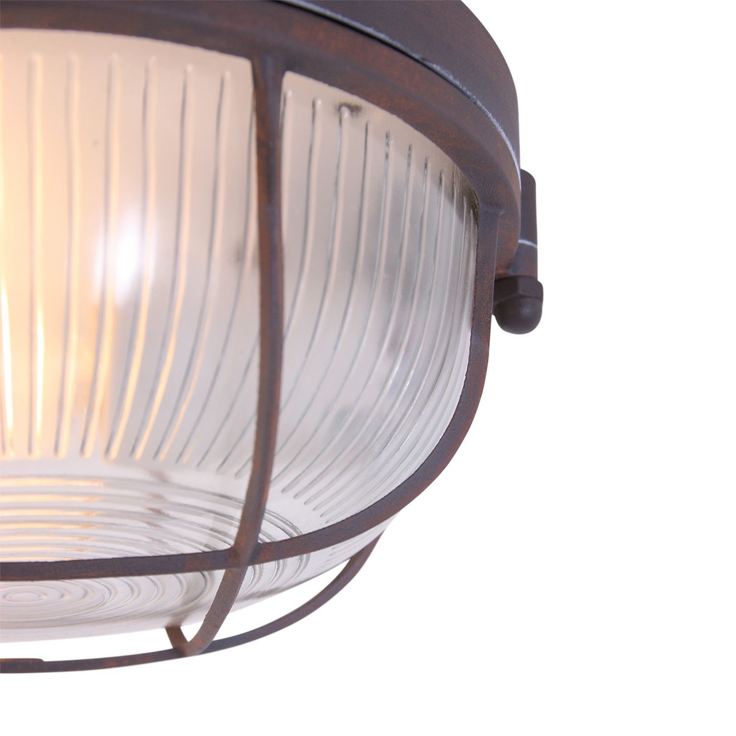 Runde Deckenlampe Braun Riffelglas Metall E27 Bullauge
