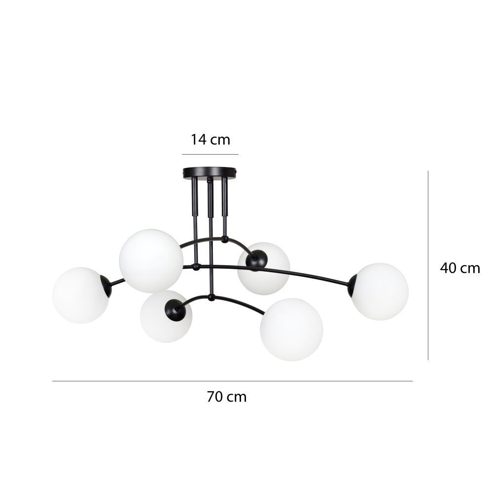 Deckenlampe Schwarz Weiß 6x E14 Modern Metall Glas