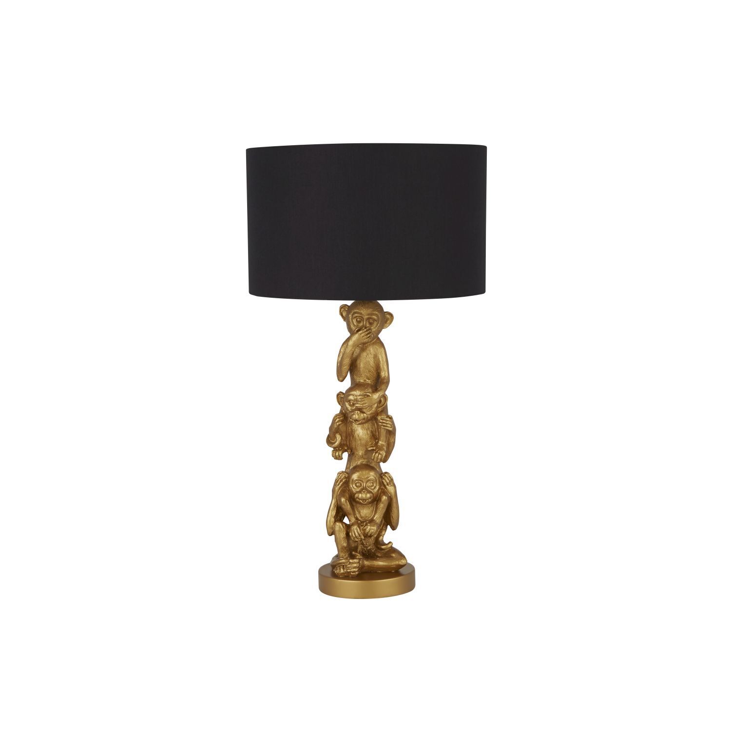 Tischlampe Schwarz Gold 51,5 cm hoch E27 Stoff Resin Affen