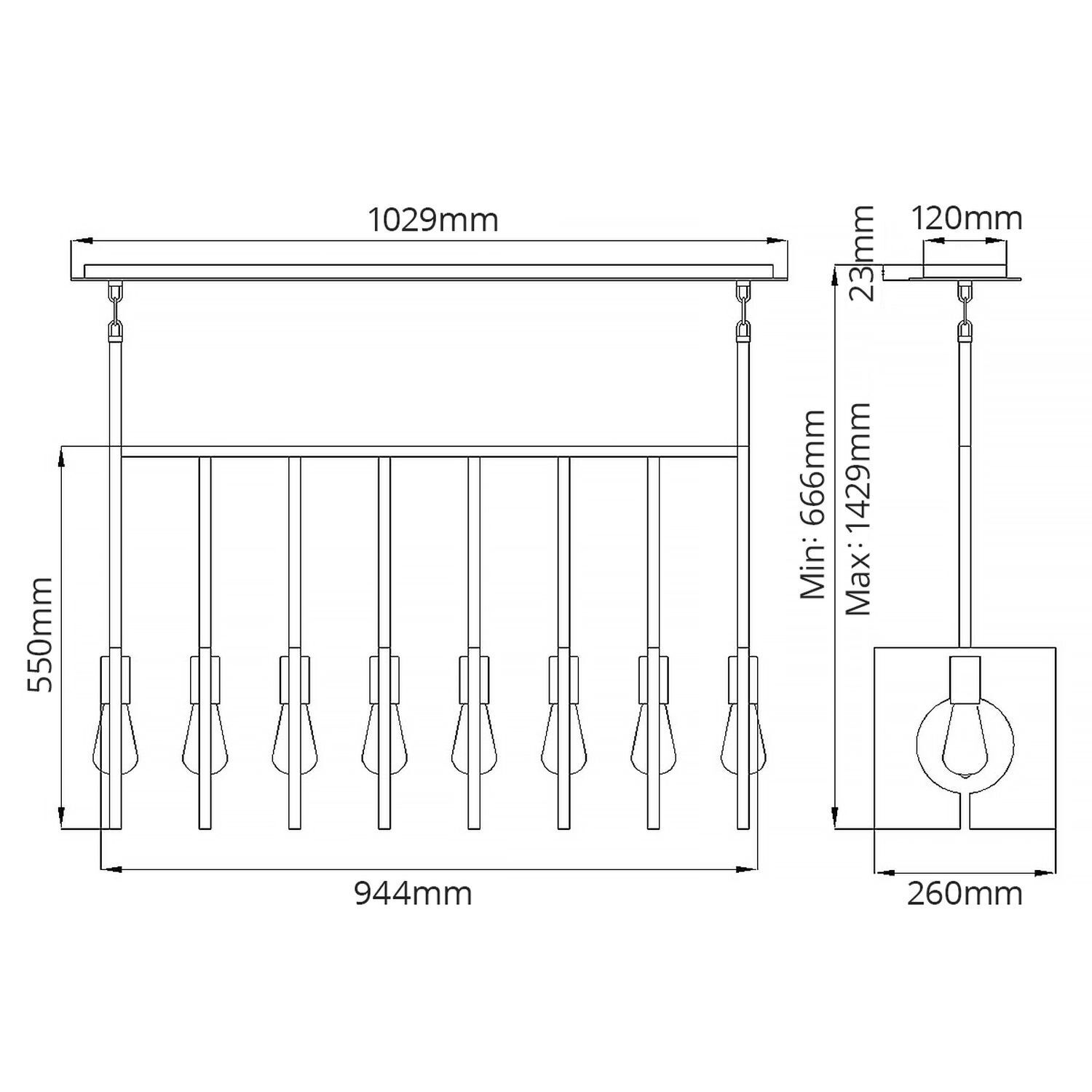 Hängelampe Metall E27 H: max. 142,9 cm länglich Modern