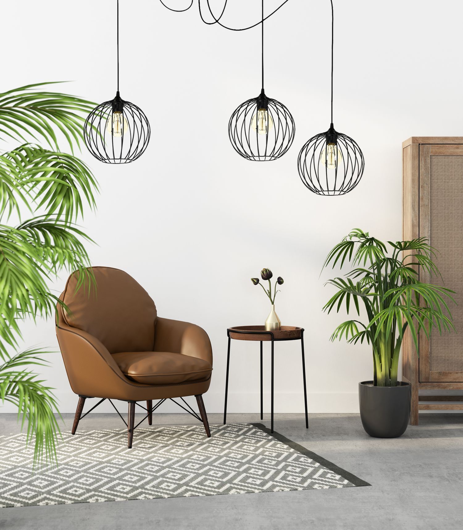 XXL Spider Hängelampe Draht Metall 3-flammig L:400 cm Pflanze, Lampe, Dekoration für Zuhause, Stuhl, Mobiliar