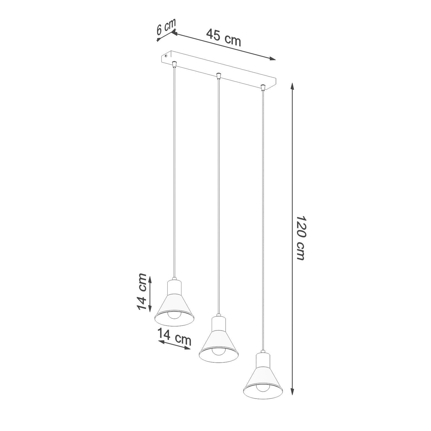 Hängelampe 3-flammig 45 cm lang Retro E27 Metall
