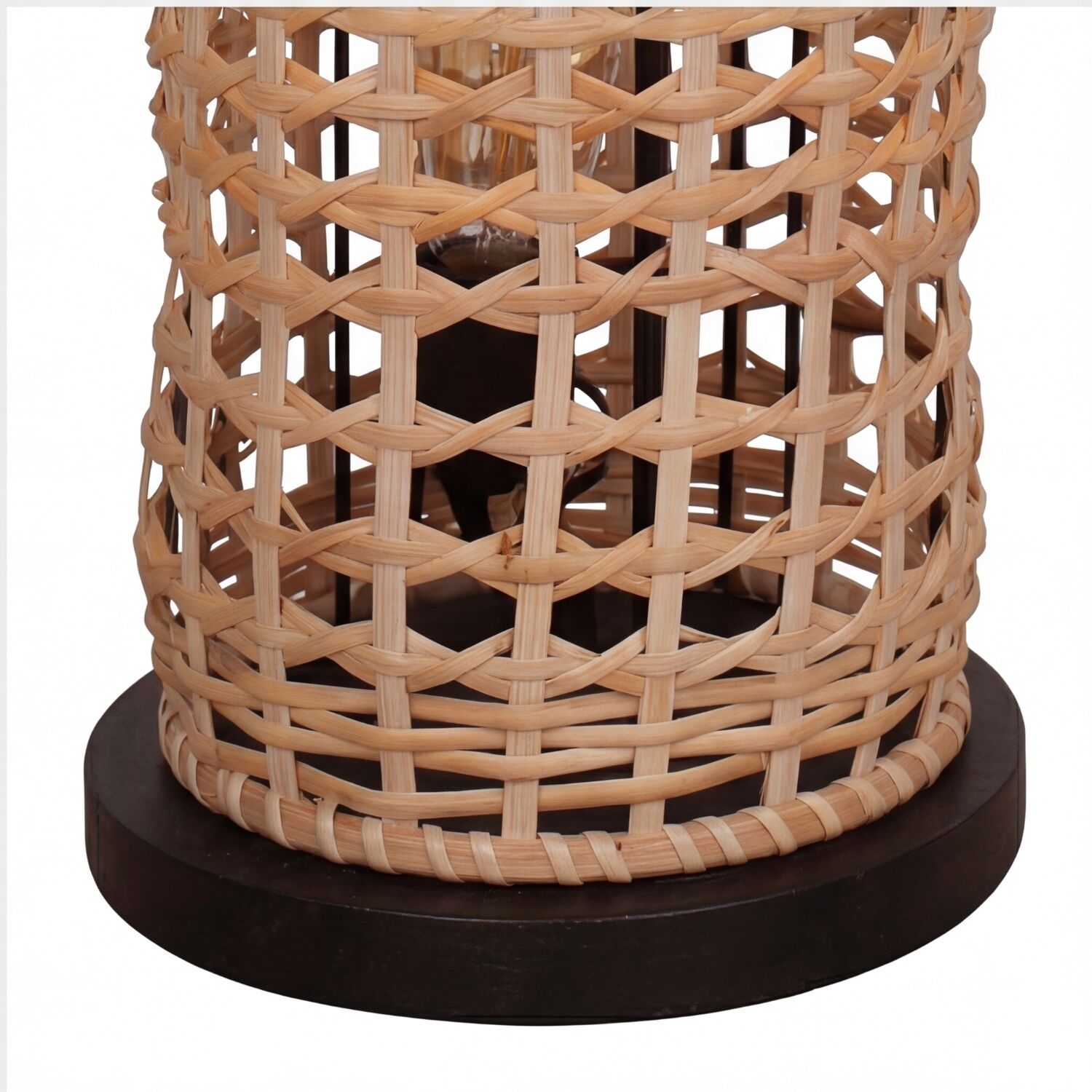 Korbflecht-Lampenschirm, Rattan, Laterne, Holzständer, Tablett-Basis