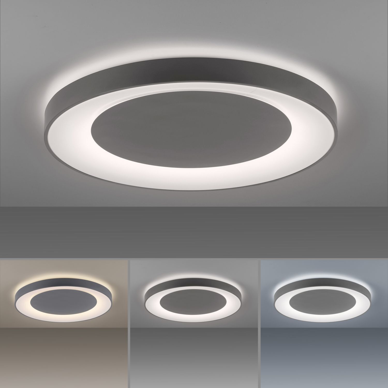 LED Deckenlampe mit Fernbedienung dimmbar Grau Ø70 cm Deckenleuchte, Leuchte