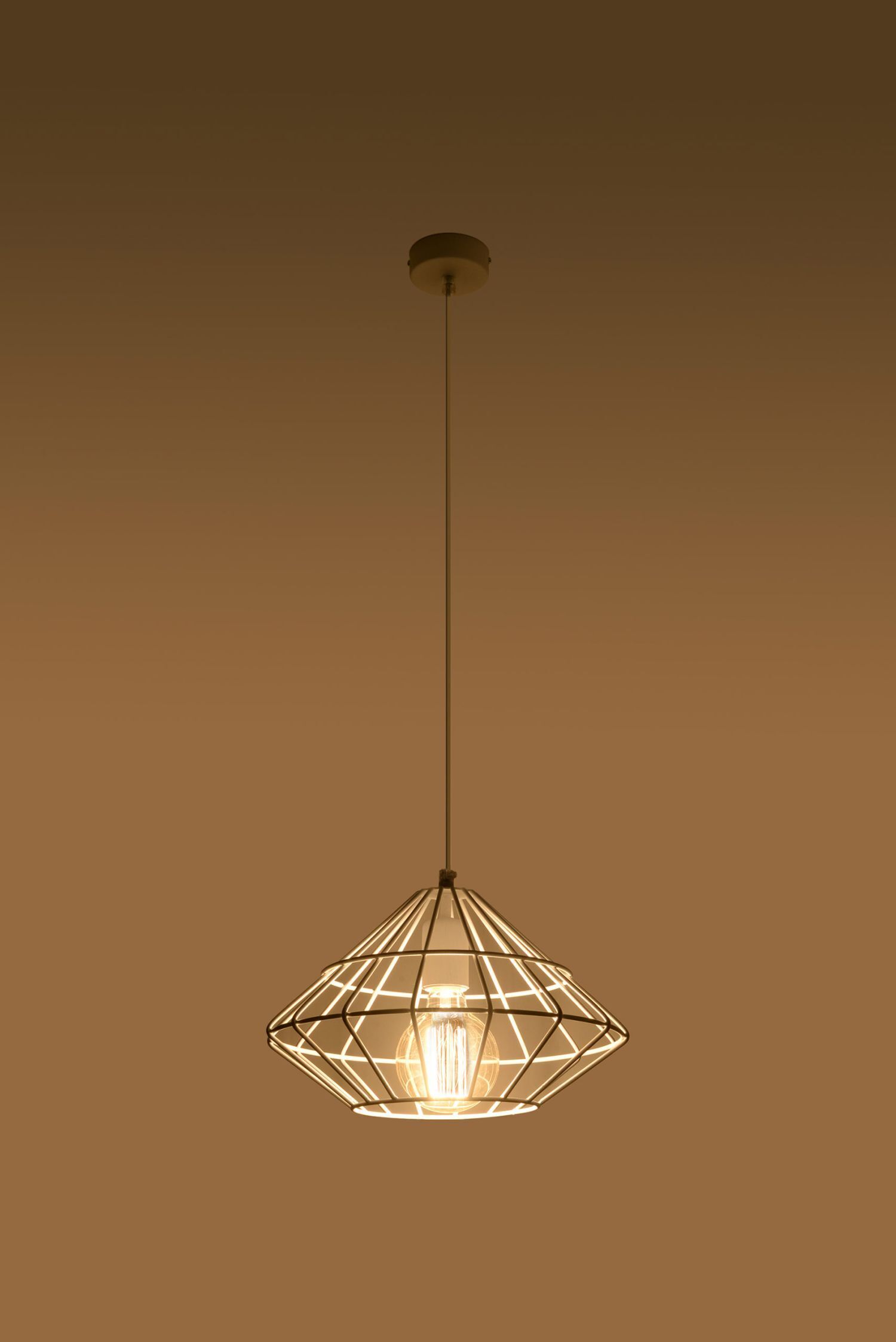 Hängelampe Weiß Metall Draht Retro geometrisch E27