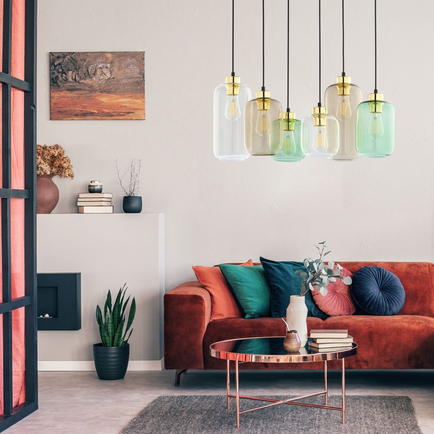 Hängelampe Glas Metall 6-flammig E27 Esszimmer