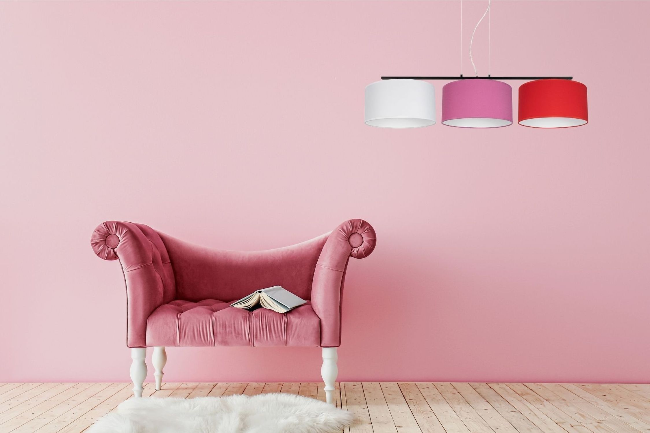 Gemütliche Hängelampe Stoff Weiß Rosa Rot E27 L:100 cm Lampe, Mobiliar, Stuhl