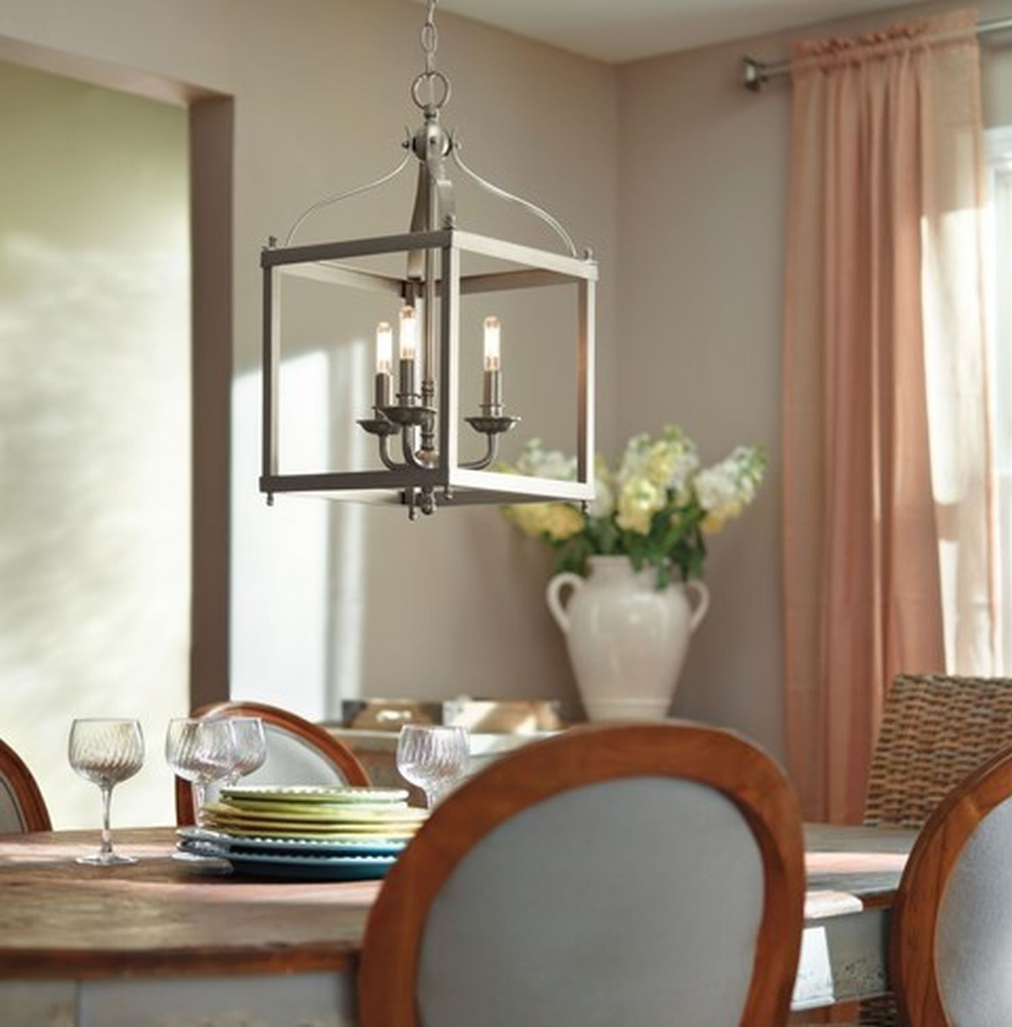 Hängeleuchte THOREN Nickel kürzbar Rustikal Lampe Speisesaal, Esstisch, Tisch, Kronleuchter, Tischplatte