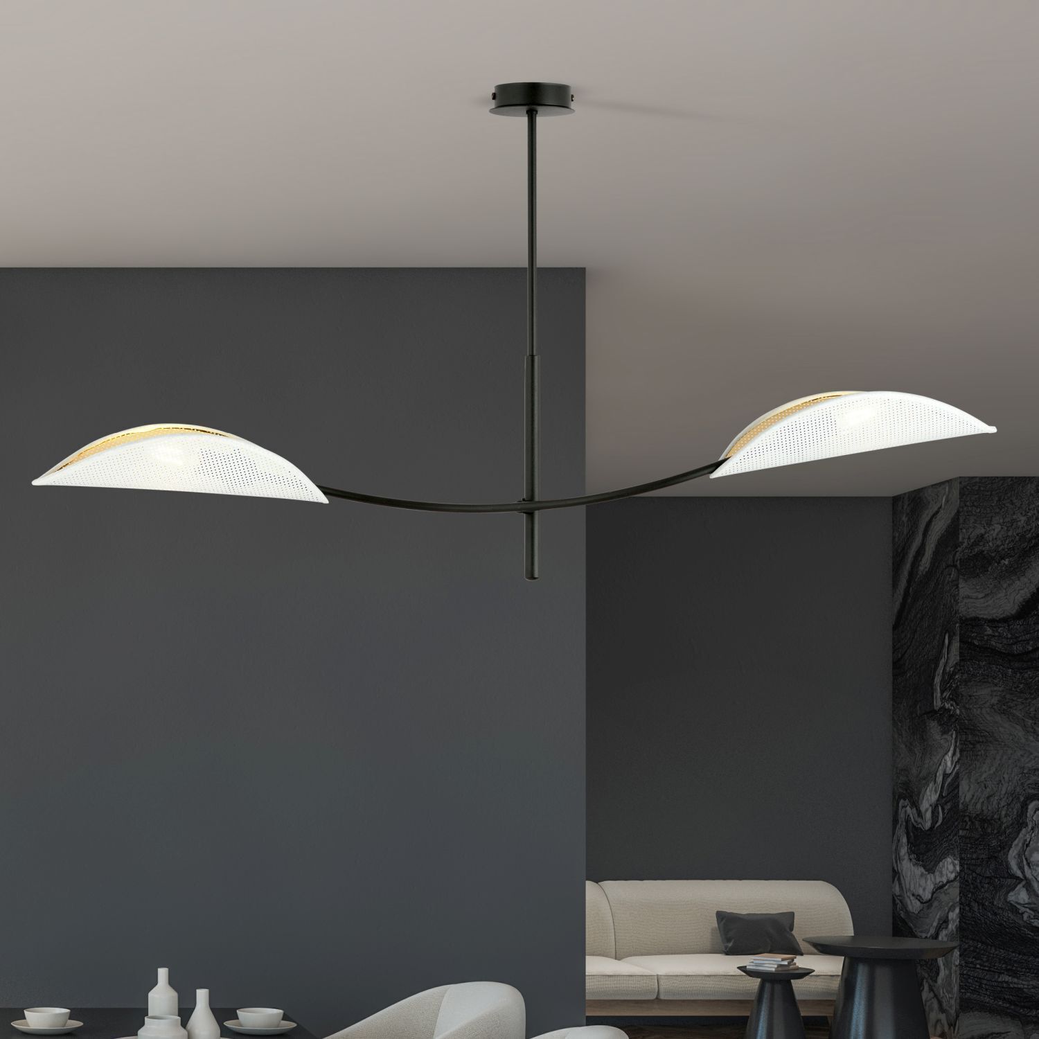 Deckenleuchte Weiß Gold Schwarz L: 103 cm drehbar 2x E14
