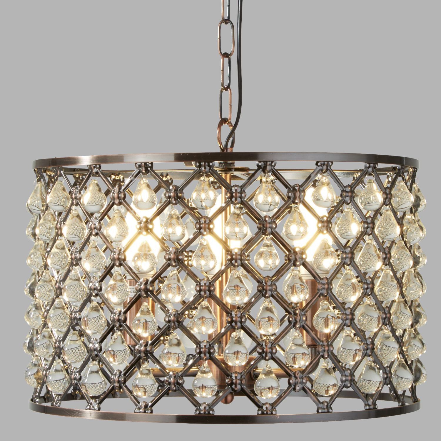Pendelleuchte Kristall Ø 38 cm 3x E14 in Kupfer antik