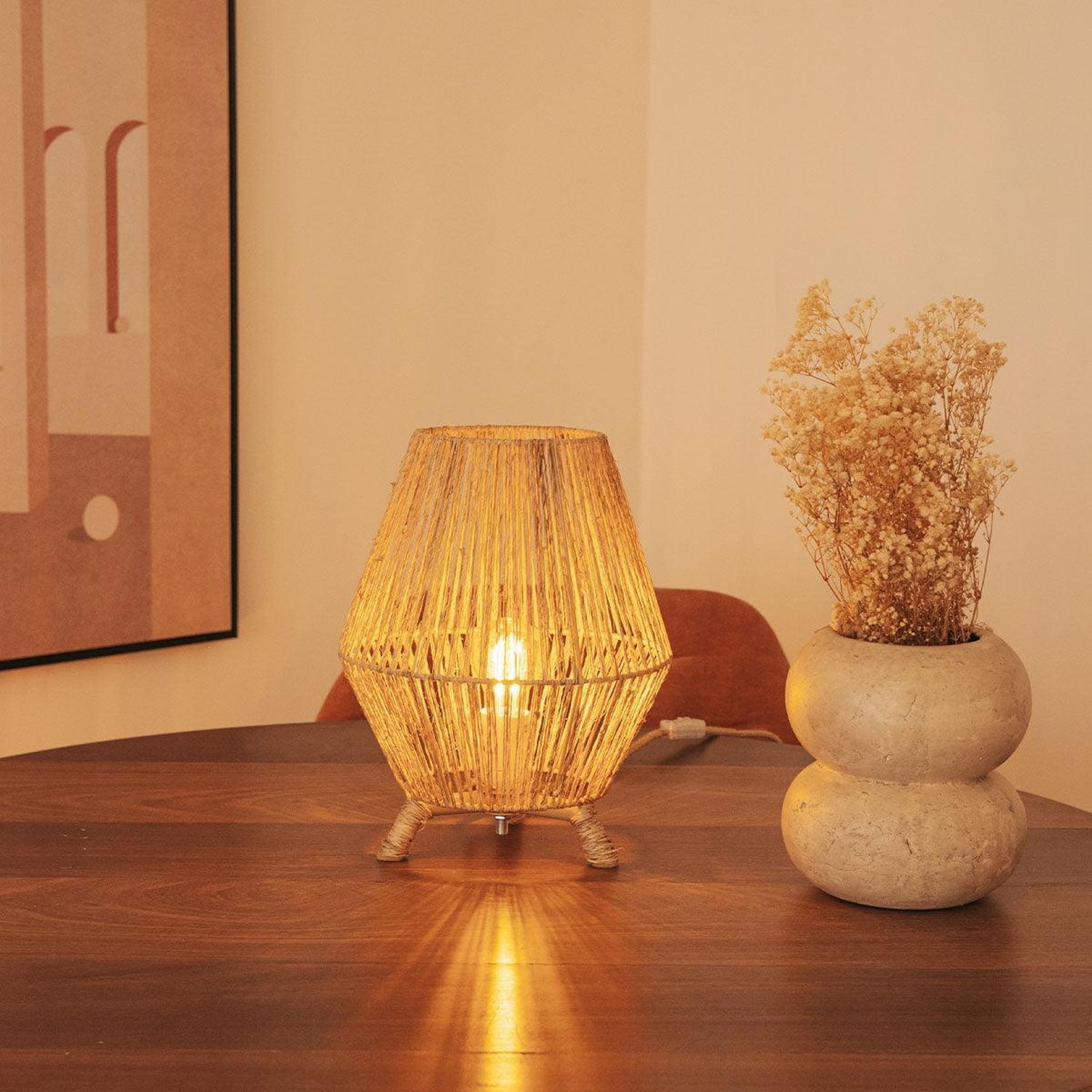 Beistelllampe Dreibein Rattan H: 32,5 cm E27 YILAN